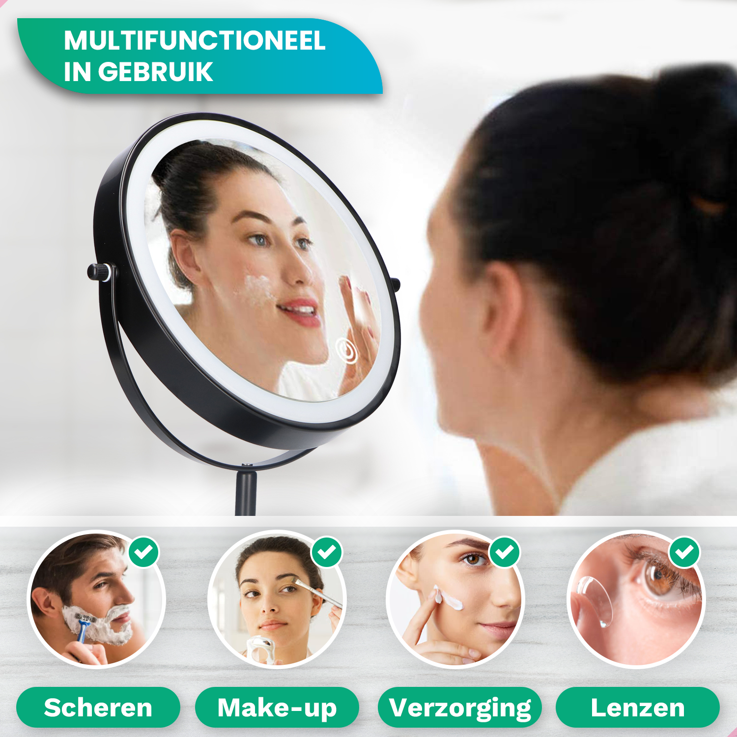 Makeup Mirror – Height Adjustable – Black – 1-10x Magnification