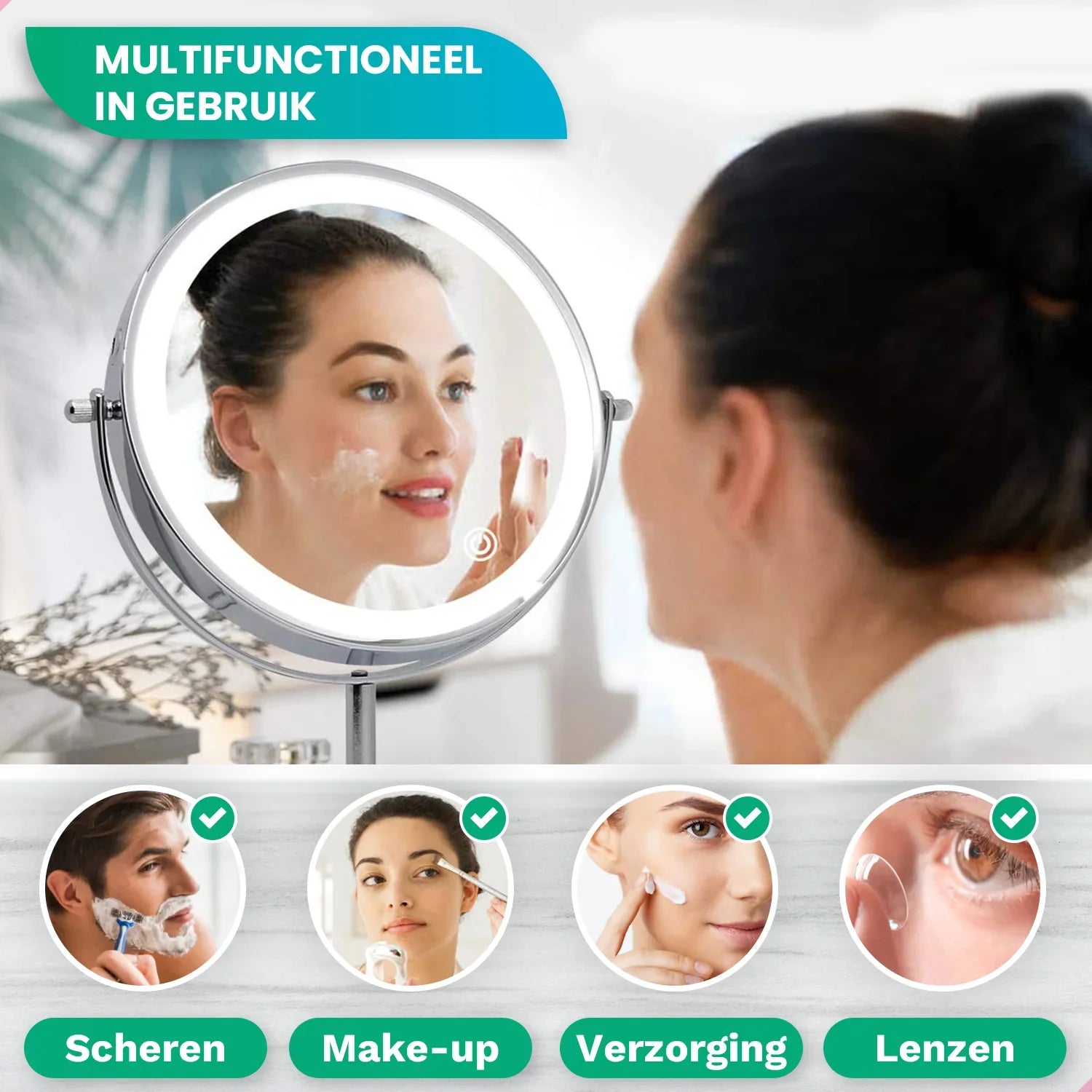 Makeup Mirror – Height Adjustable – Chrome – 1-10x Magnification