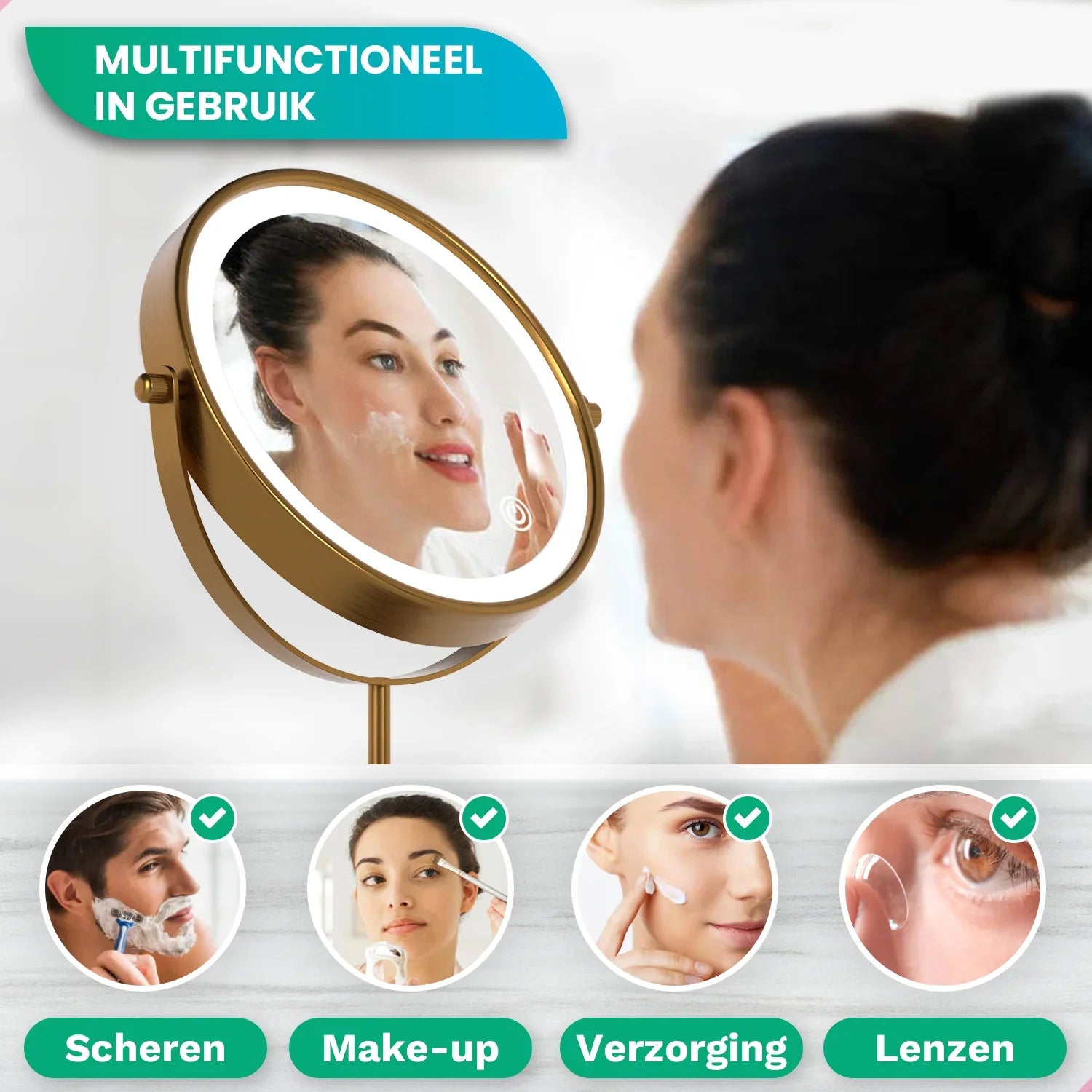 Make-Up Spiegel - Oplaadbaar - Goud - 1-10x Vergroting