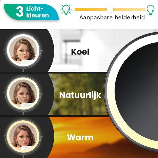 Makeup Mirror – Rechargeable – Black – 1–10× Magnification