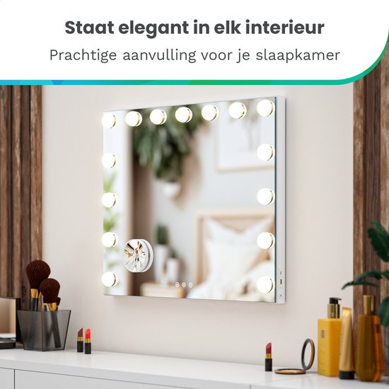 Hollywood Spiegel - Bluetooth Speakers - 58x48cm - Wit - PRE-ORDER