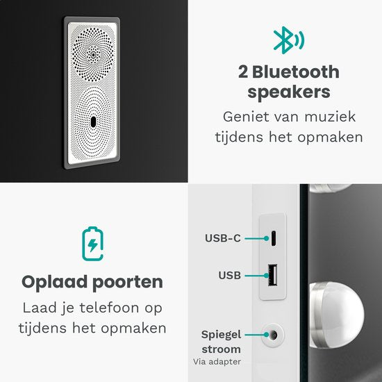 Hollywood Spiegel - Bluetooth Speakers - 58x48cm - Wit - PRE-ORDER