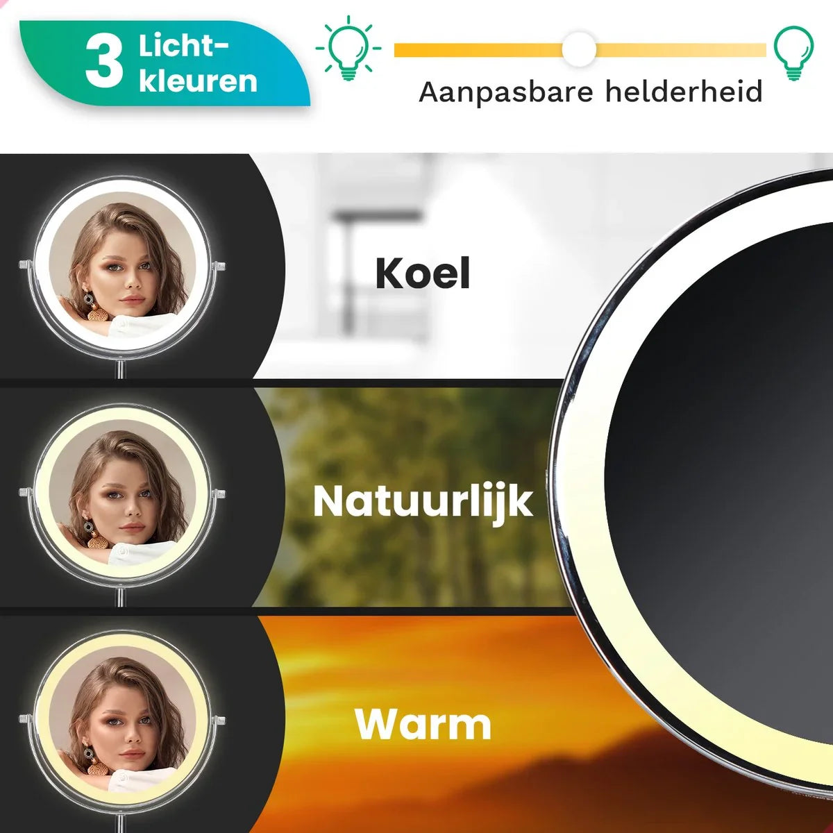 Makeup Mirror – Rechargeable – Chrome – 1-10x Magnification