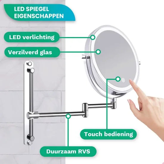 Makeup Mirror – Rechargeable – Chrome – 1-7x Magnification