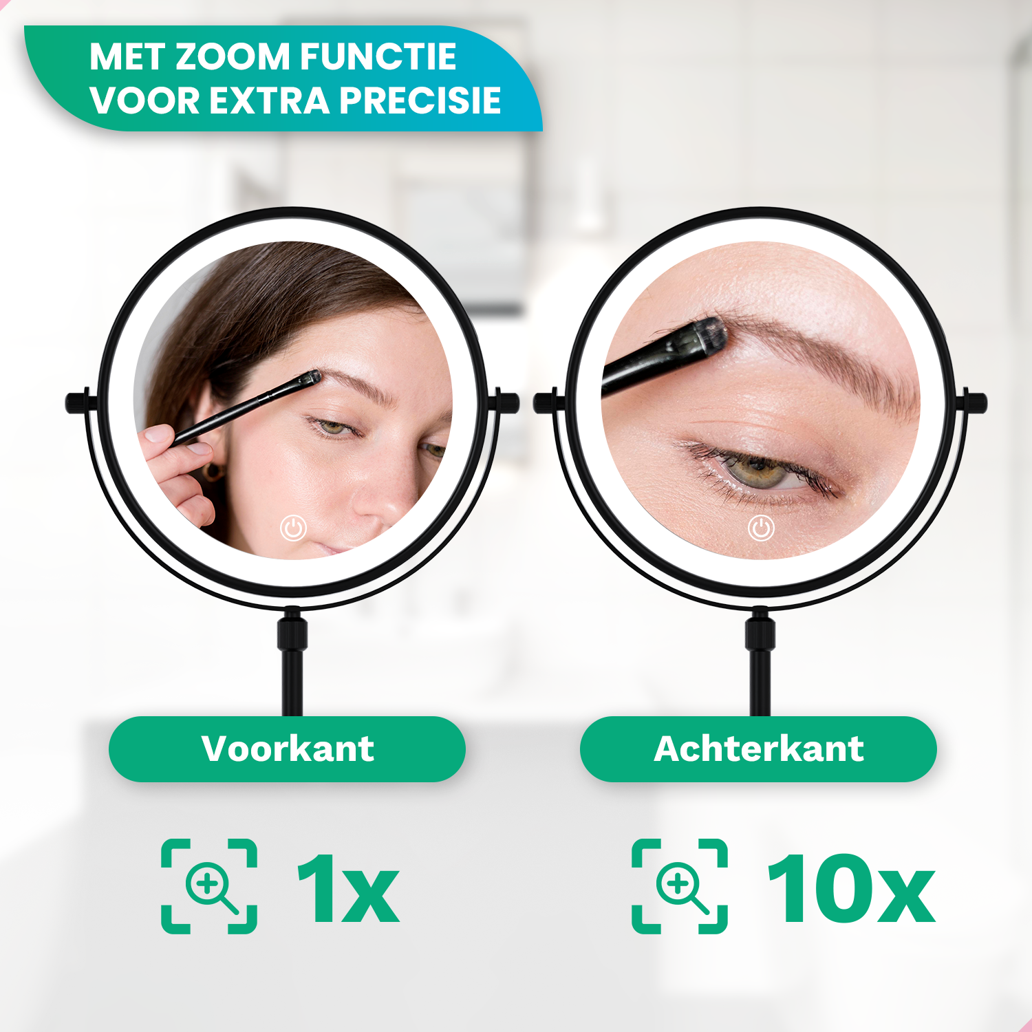 Makeup Mirror – Height Adjustable – Black – 1-10x Magnification