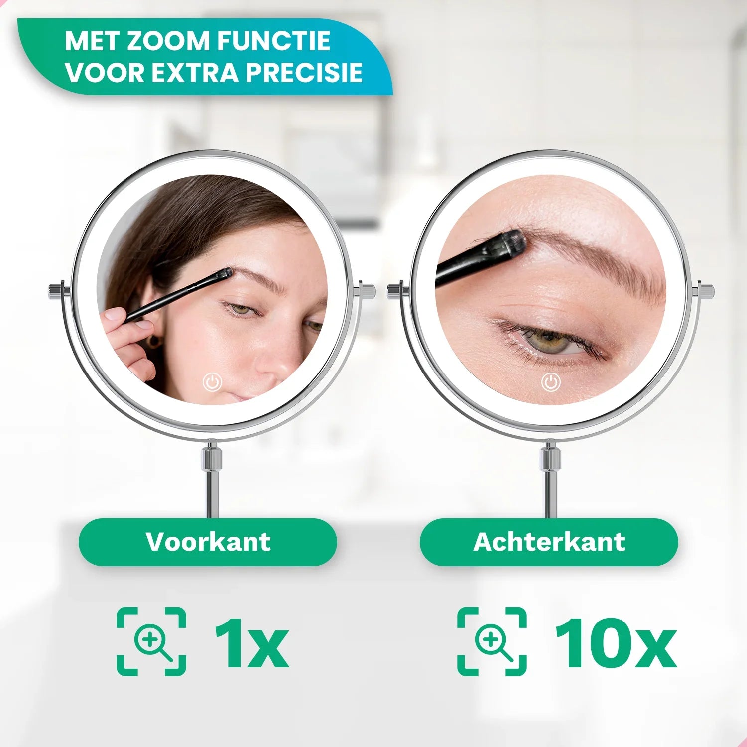 Makeup Mirror – Height Adjustable – Chrome – 1-10x Magnification