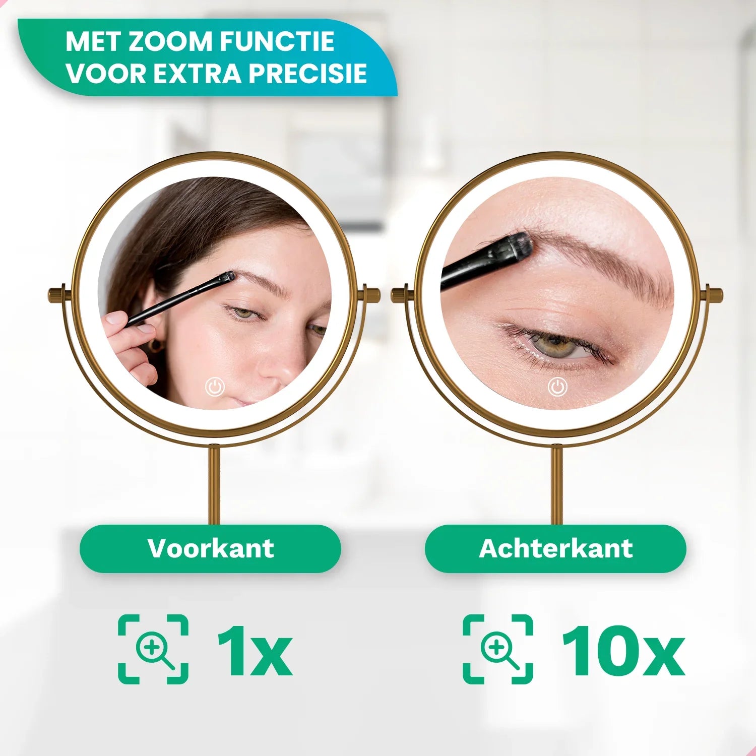 Make-Up Spiegel - Oplaadbaar - Goud - 1-10x Vergroting