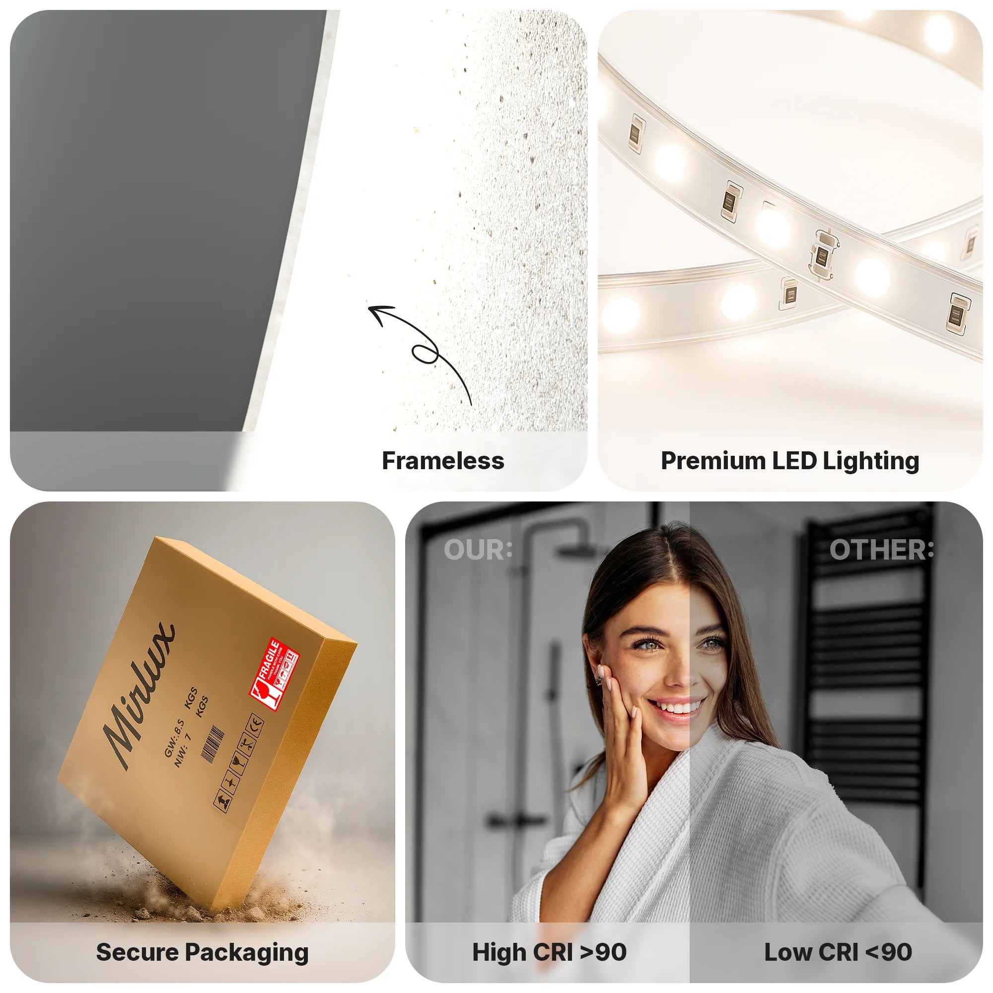 Bathroom mirror - 100cm - Frameless