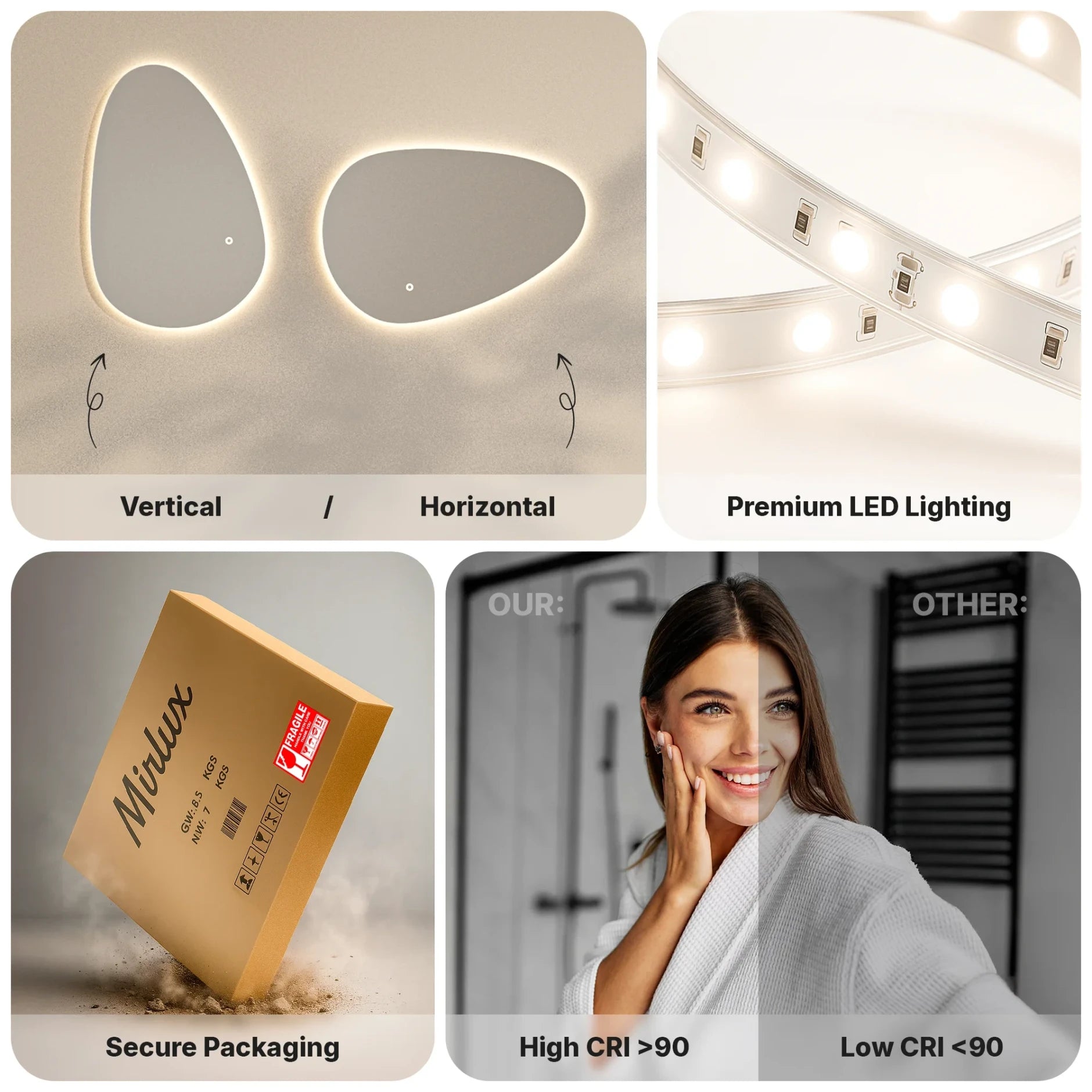 Bathroom mirror - 90x60cm Asymmetrical - Frameless