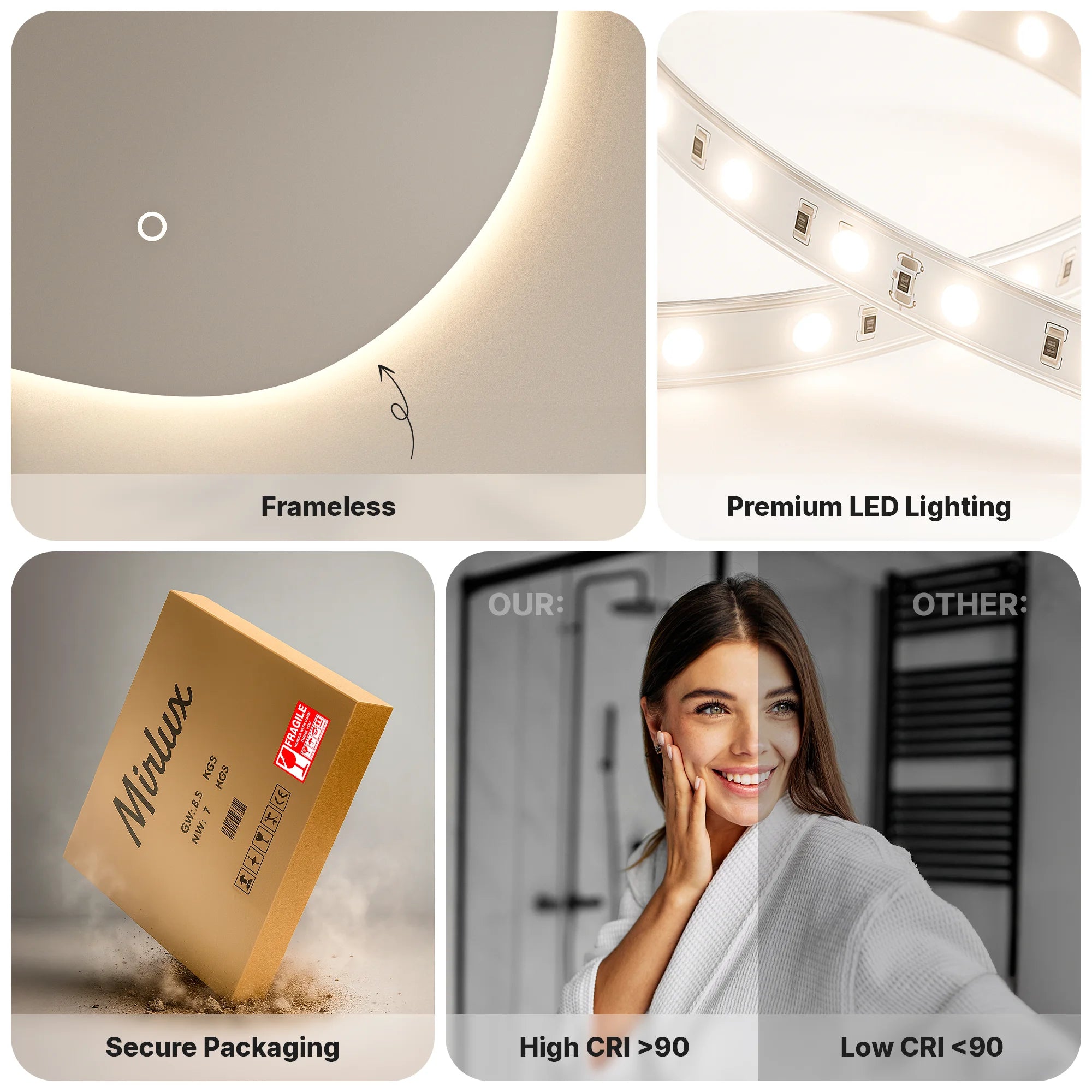 Badkamerspiegel - 150x93cm Asymmetrisch - Frameloos