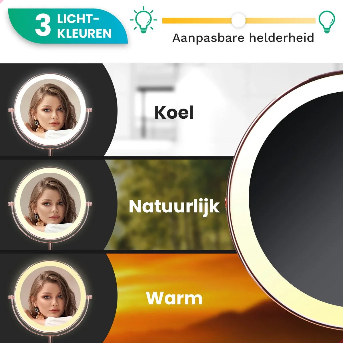 Kosmetikspiegel – Wiederaufladbar – Roségold – 1-10-fache Vergrößerung