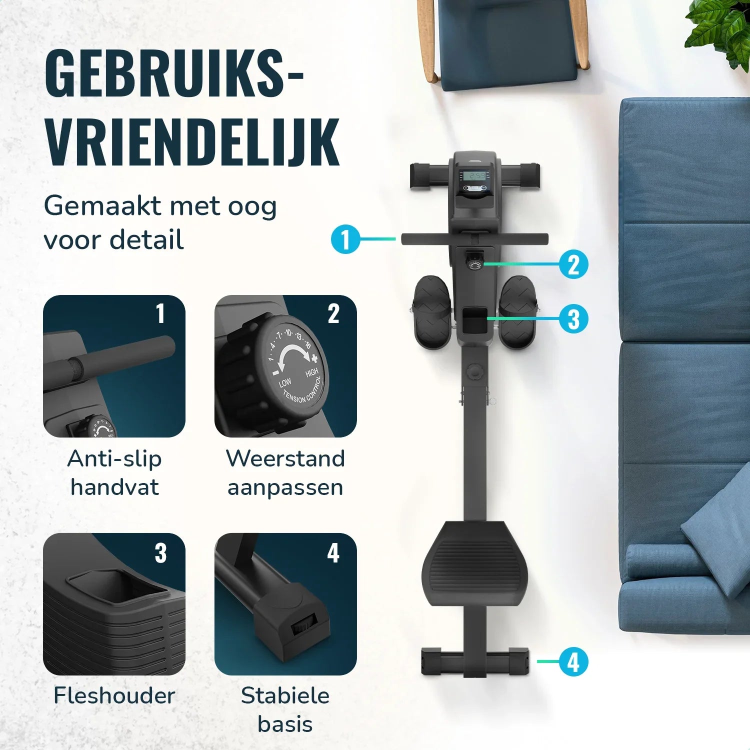 Rowing Machine - 16 Resistance Levels - LCD Monitor