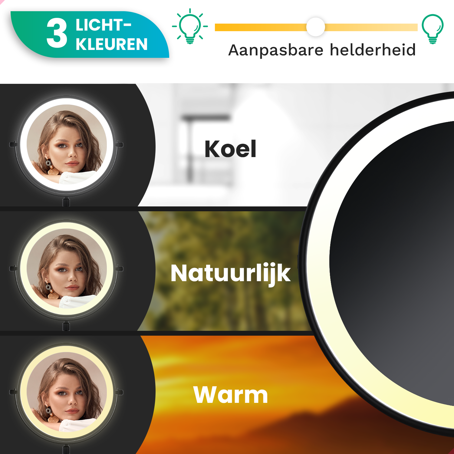 Makeup Mirror – Height Adjustable – Black – 1-10x Magnification