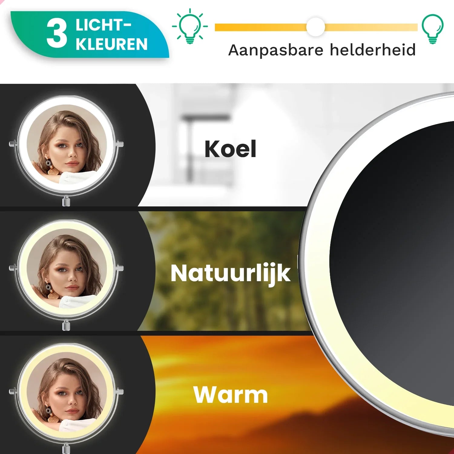 Makeup Mirror – Height Adjustable – Chrome – 1-10x Magnification