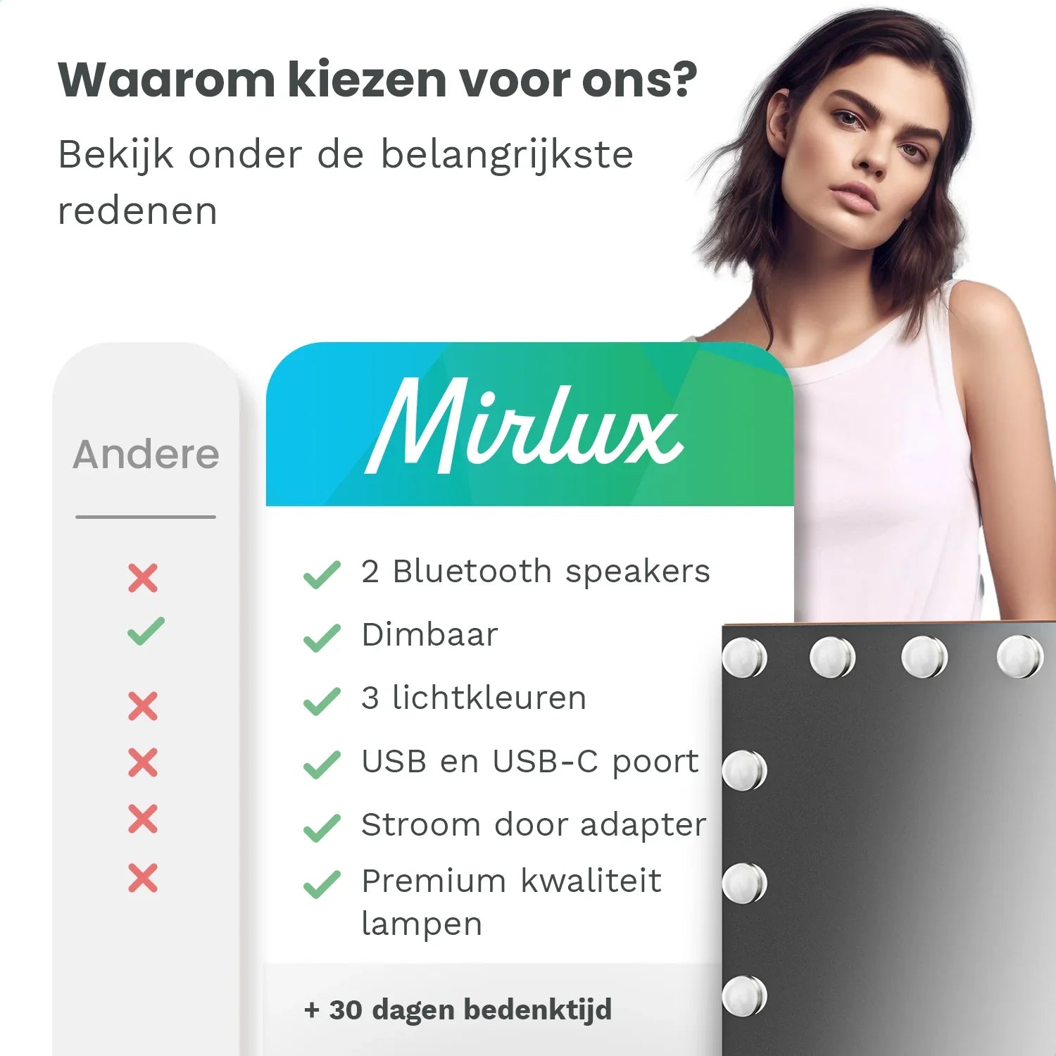 Hollywood Mirror - Bluetooth Speakers - 80x60cm - Rose Gold