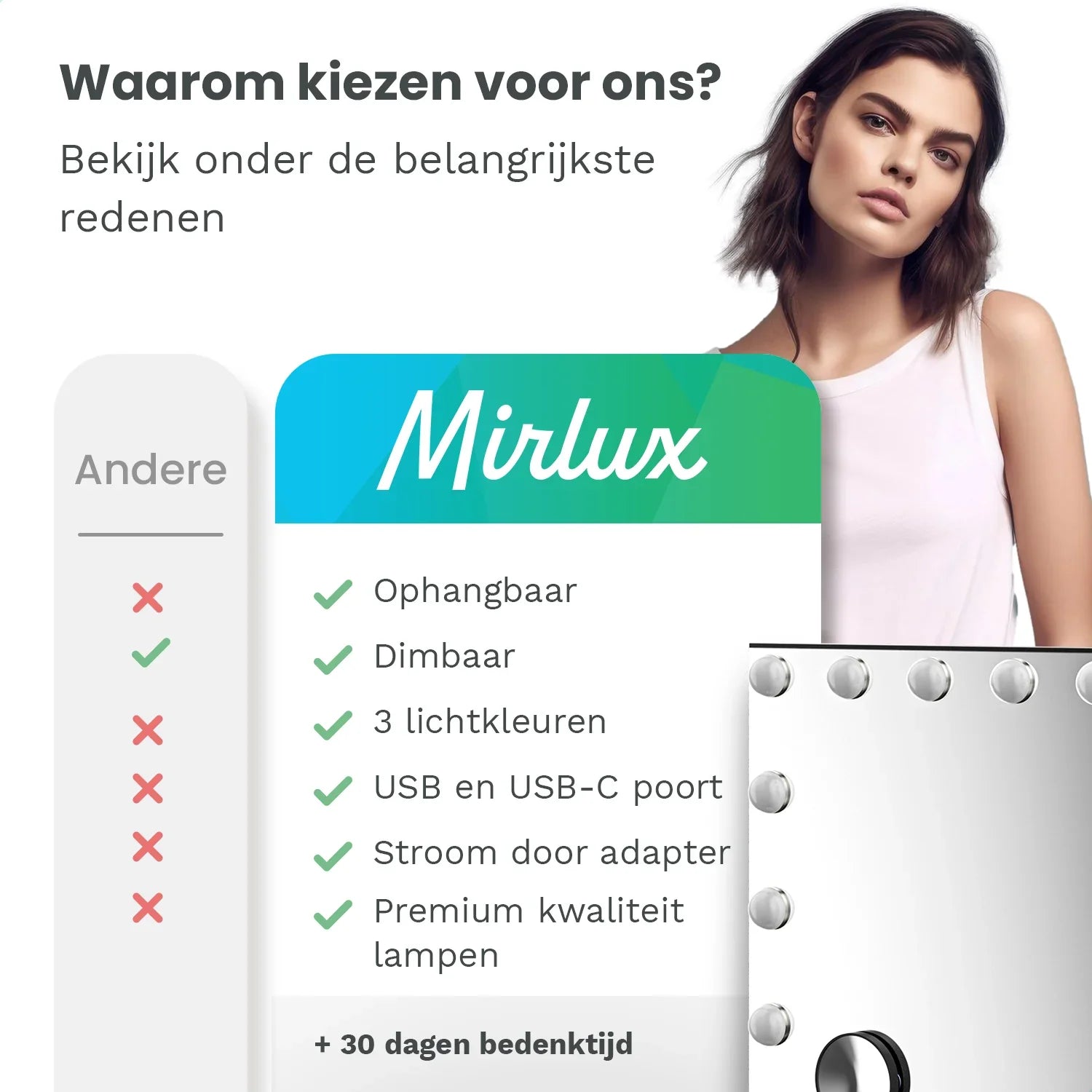 Hollywood Spiegel - Bluetooth Speakers - 58x48cm - Zwart - PRE-ORDER