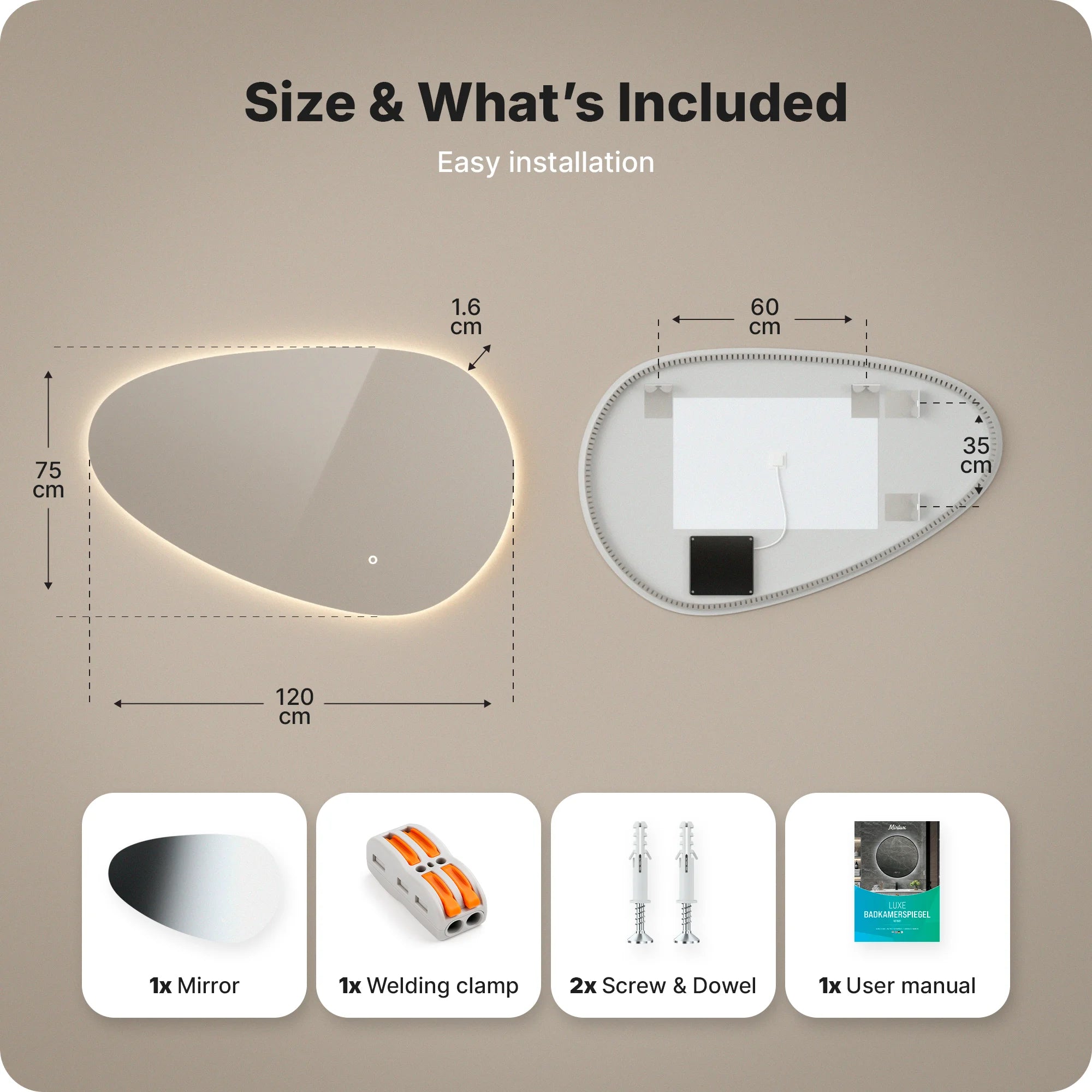 Bathroom mirror - 120x75cm Asymmetrical - Frameless