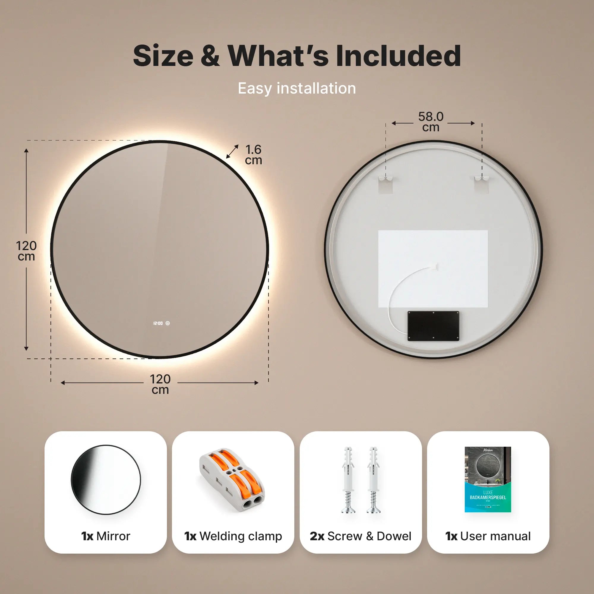 Badkamerspiegel - 120cm - Zwart Frame - PRE-ORDER