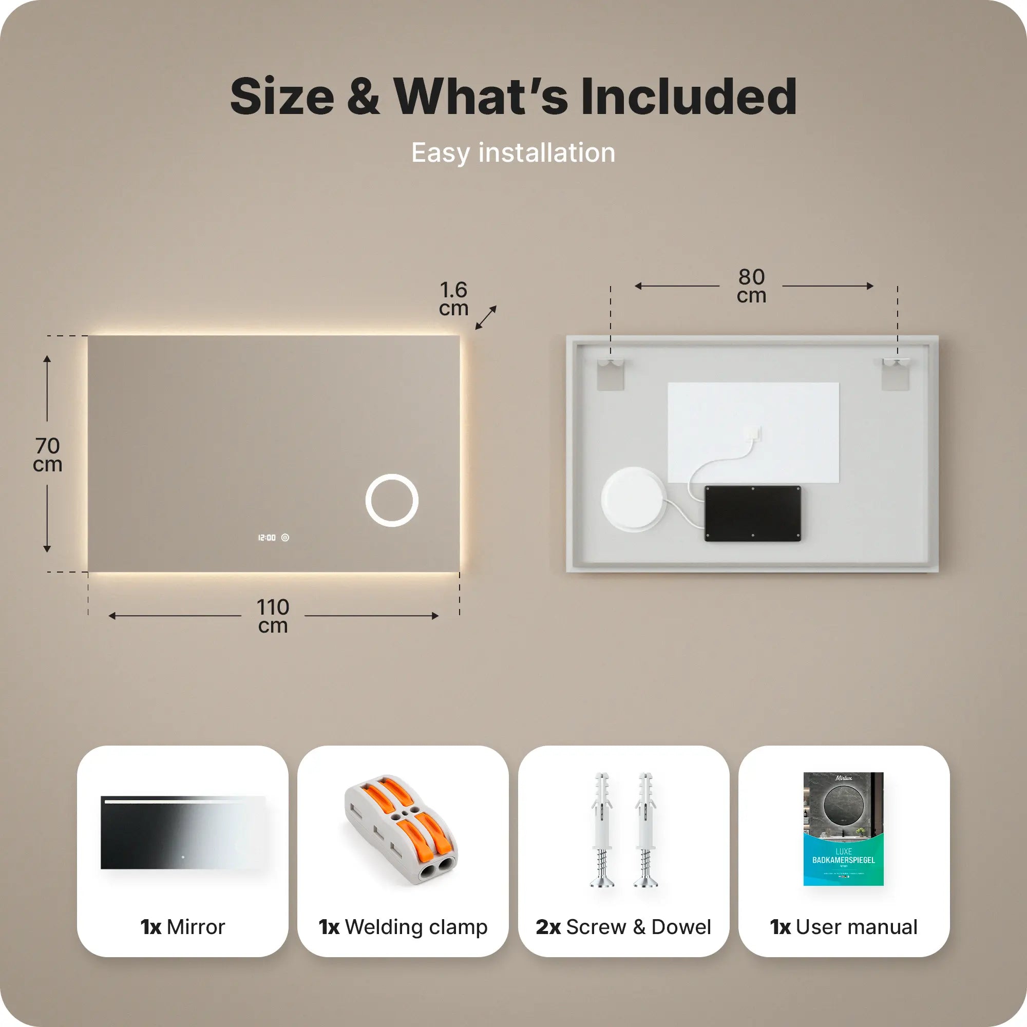 Badkamerspiegel - 110x70cm - Rectangle - Frameloos