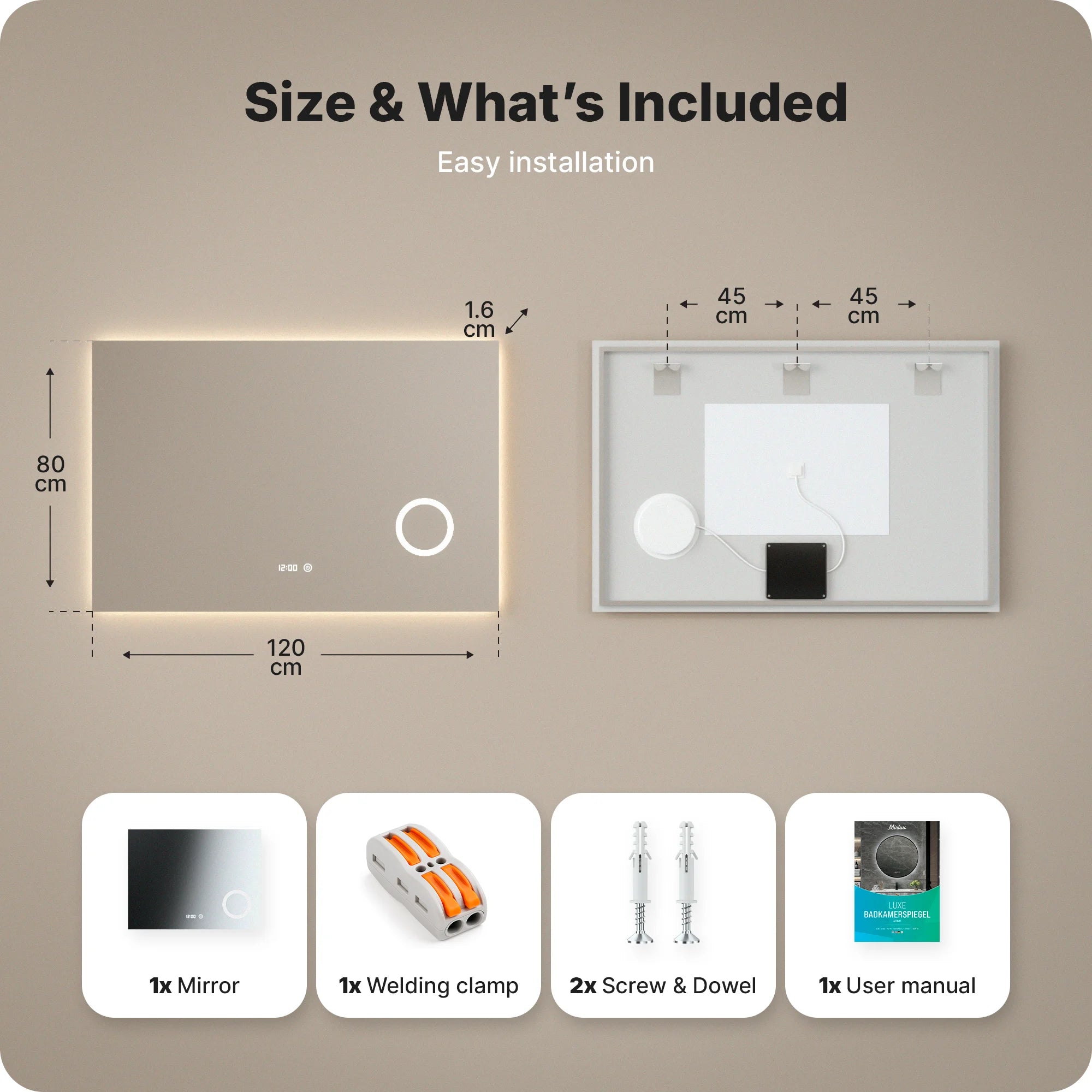 Bathroom Mirror - 120x80cm - Frameless