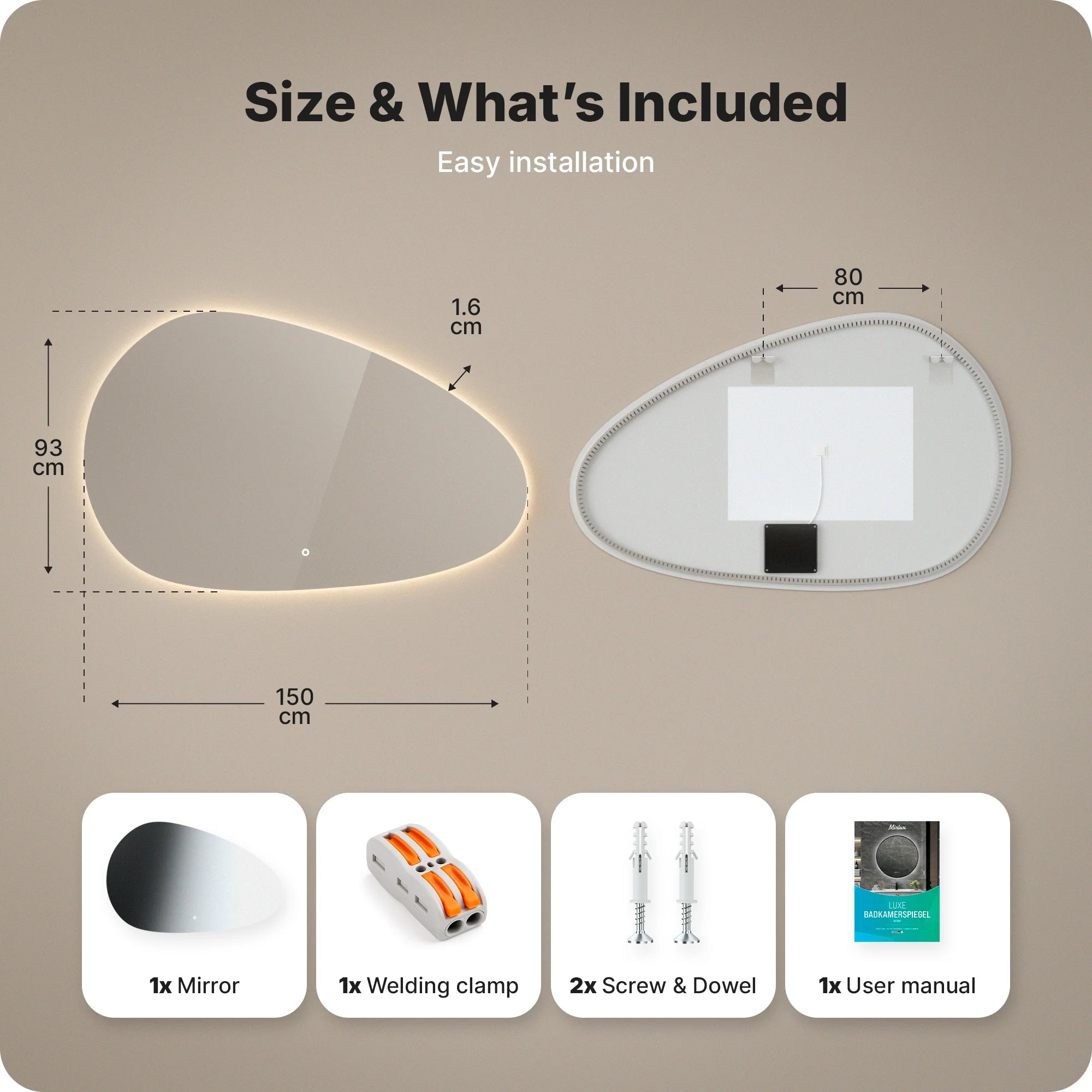Badkamerspiegel - 150x93cm Asymmetrisch - Frameloos