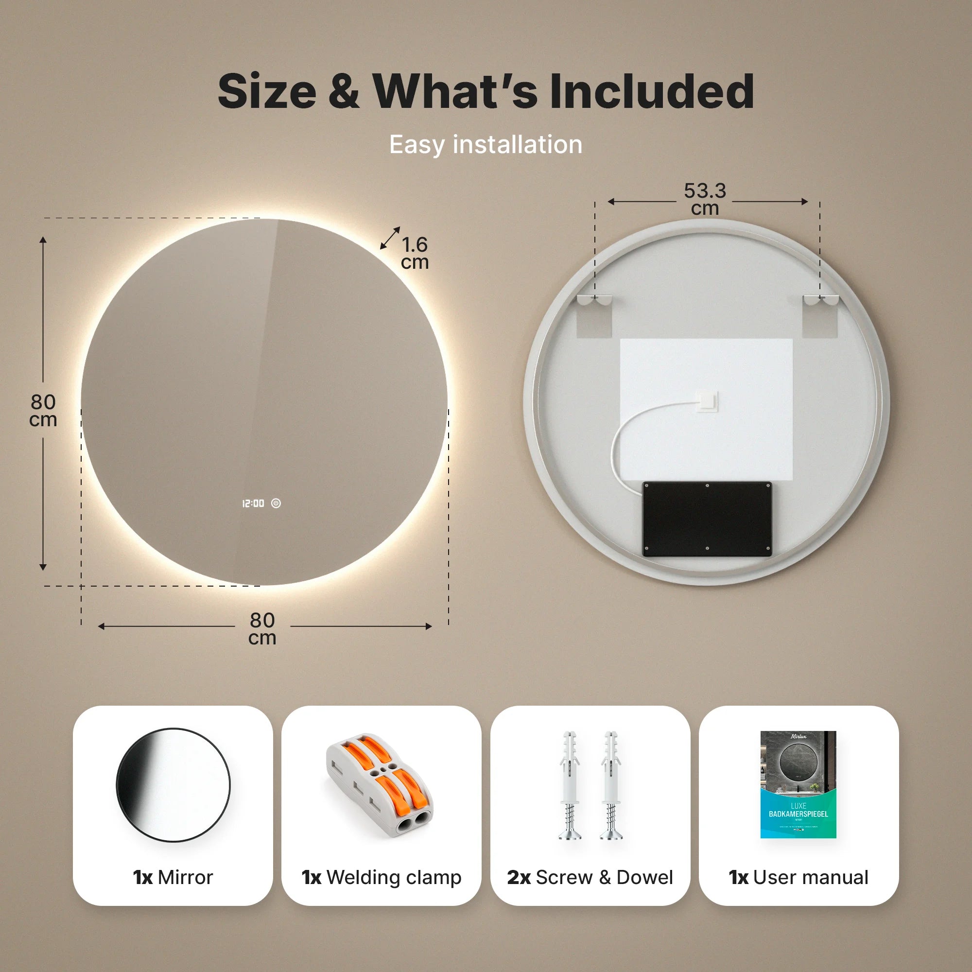 Bathroom mirror - 80cm - Frameless