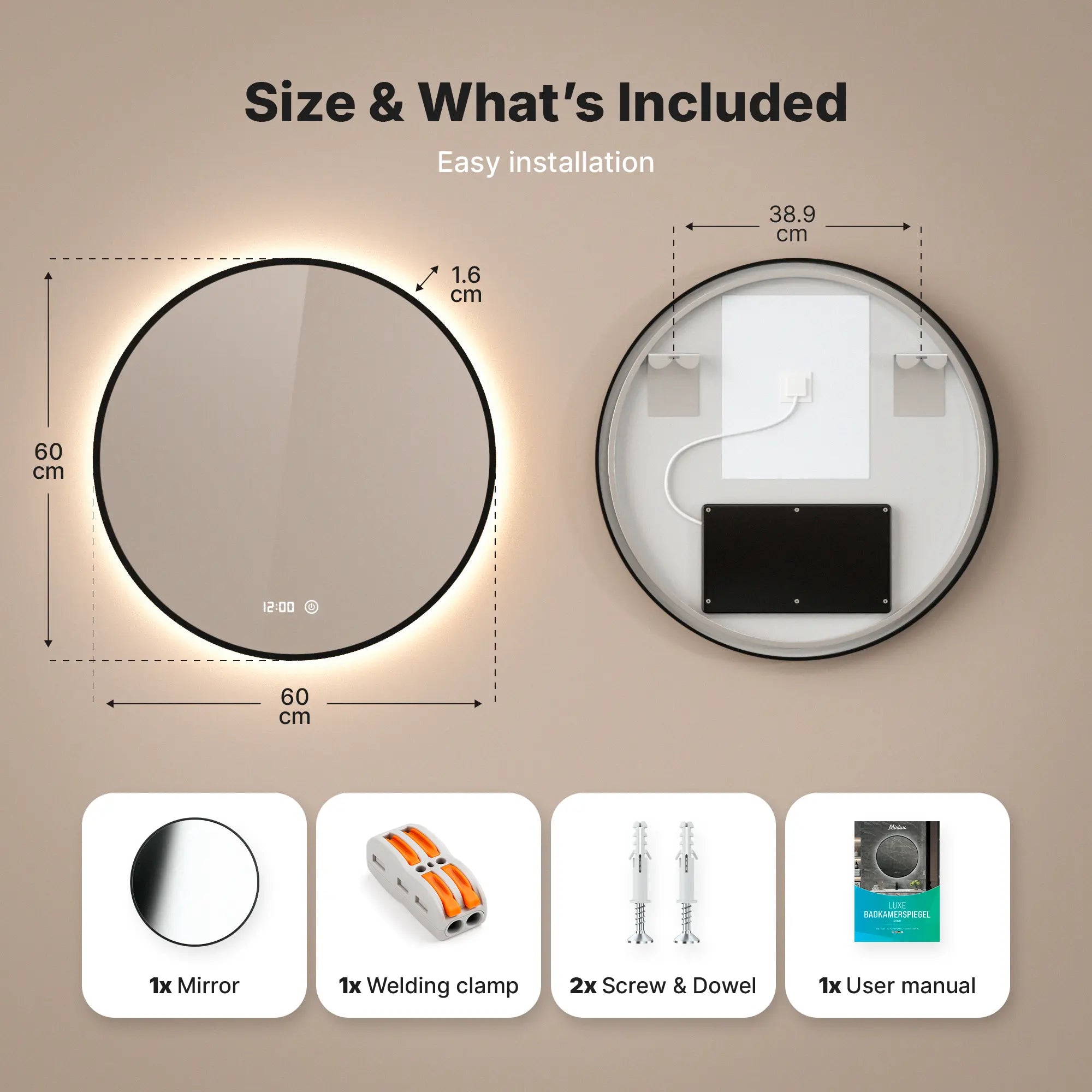 Bathroom mirror - 60cm - Black frame