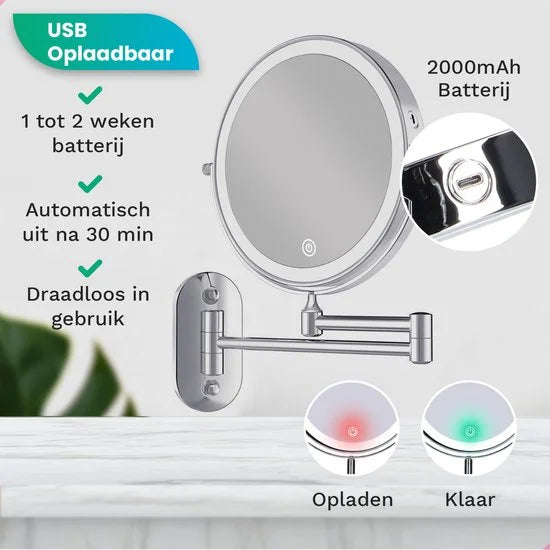 Makeup Mirror – Rechargeable – Chrome – 1-10x Magnification