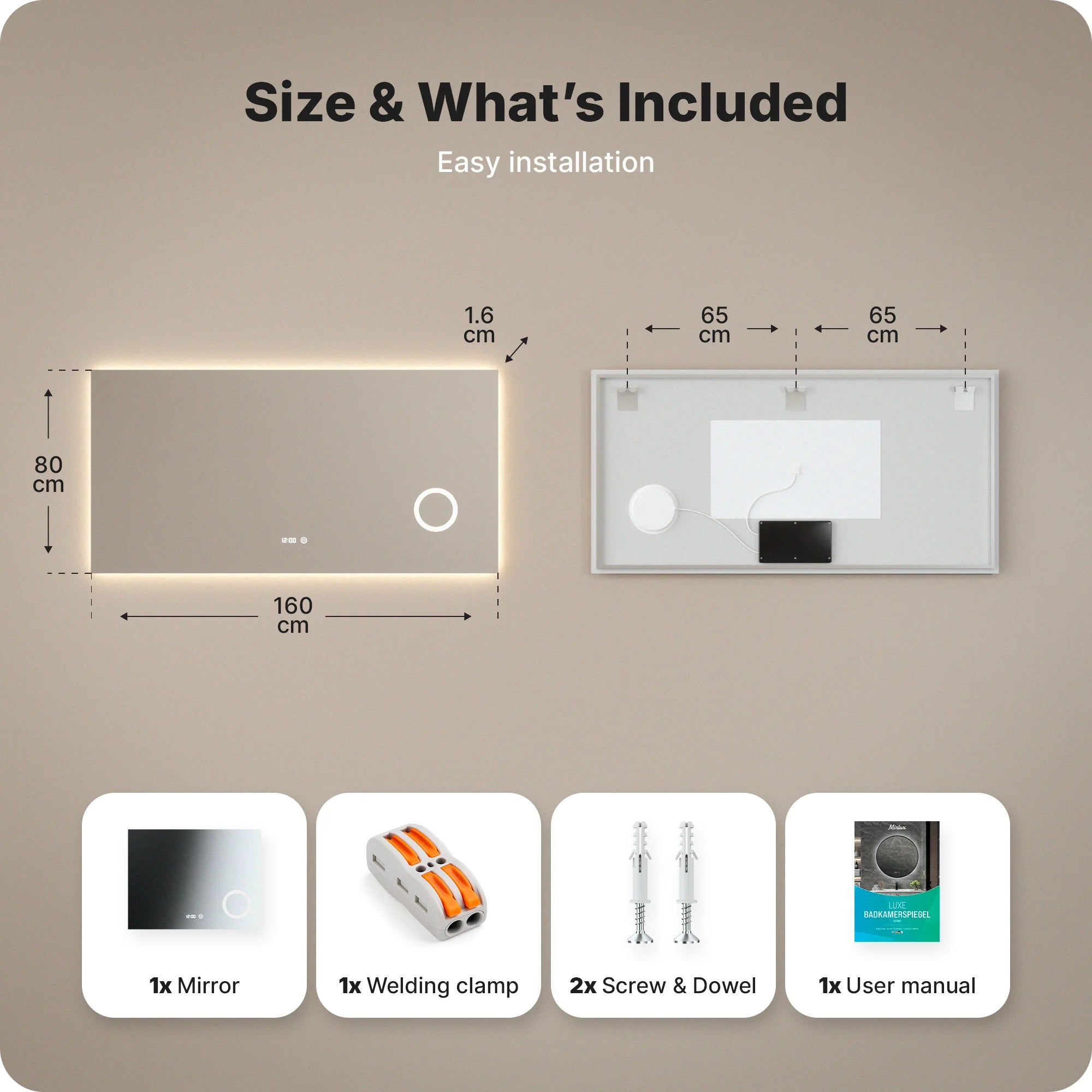 Badkamerspiegel - 160x80cm - Frameloos