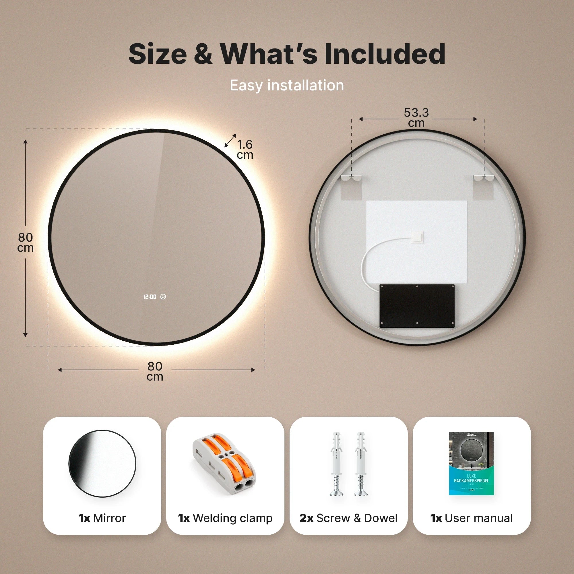 Bathroom mirror - 80cm - Black frame