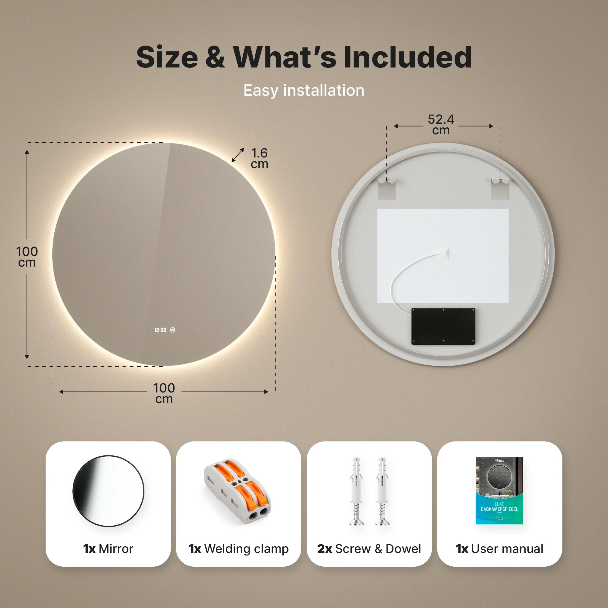 Bathroom mirror - 100cm - Frameless