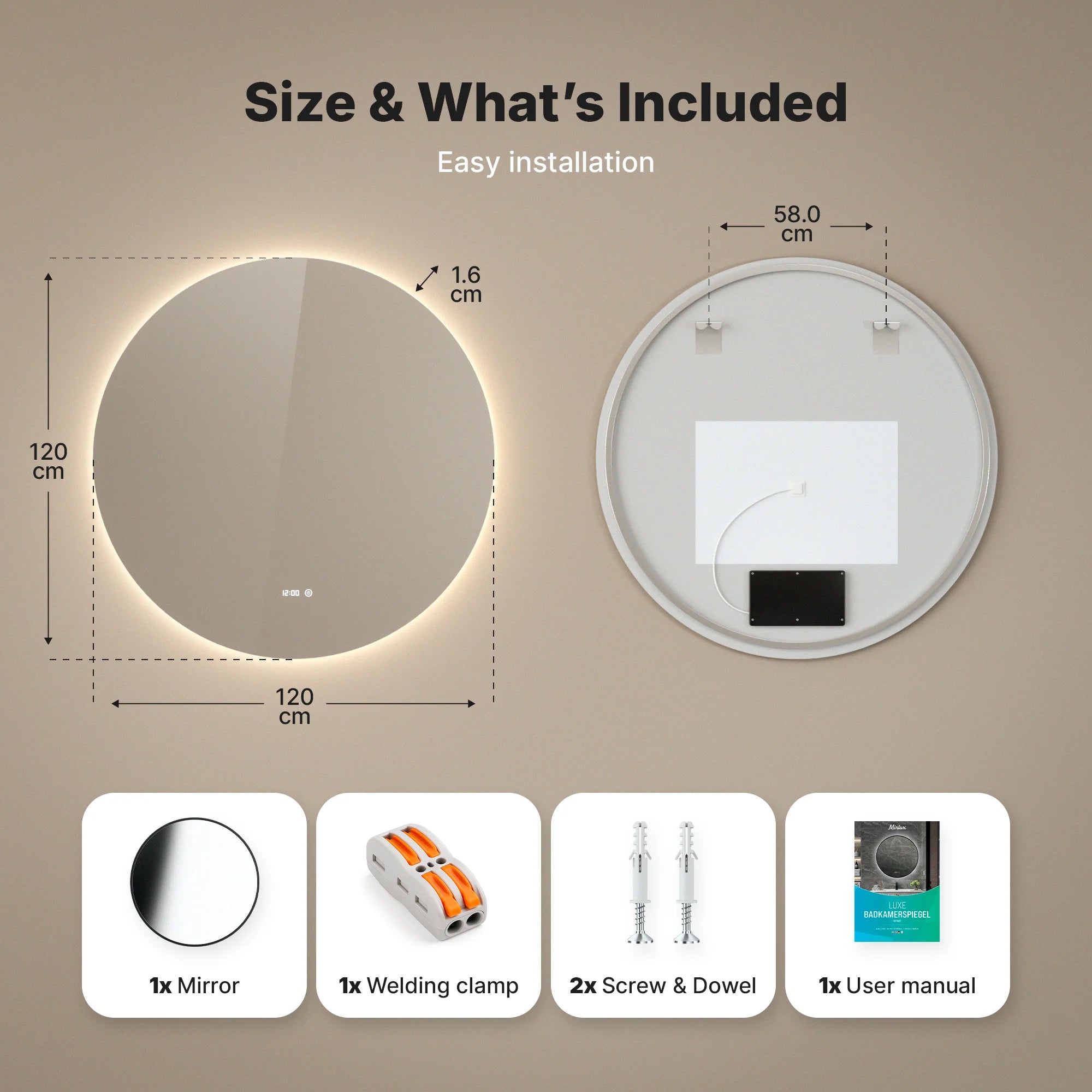 Bathroom mirror - 120cm - Frameless - PRE-ORDER