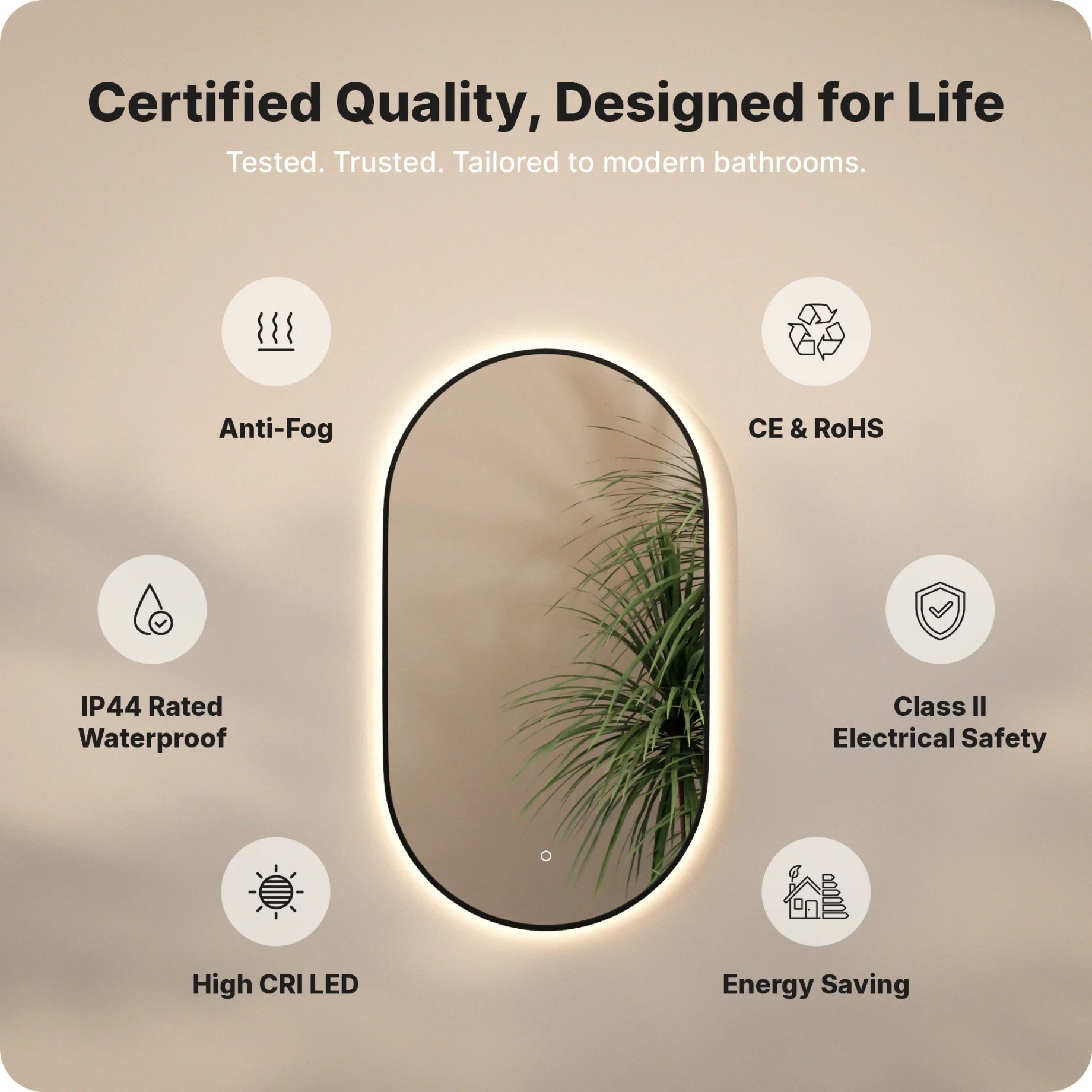 Badkamerspiegel - 120x60cm Ovaal - Zwart Frame