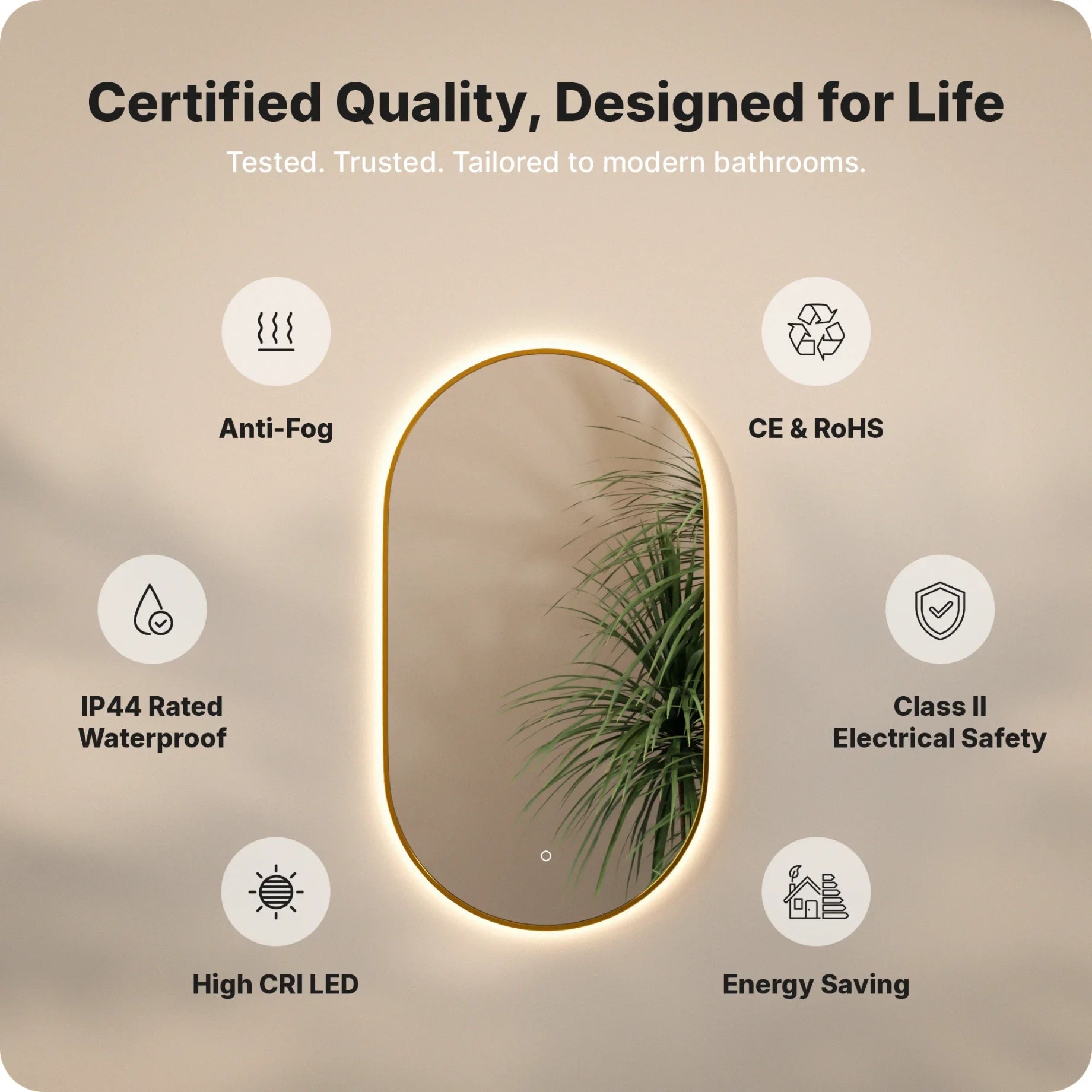 Bathroom mirror - 90x50cm Oval - Gold Frame