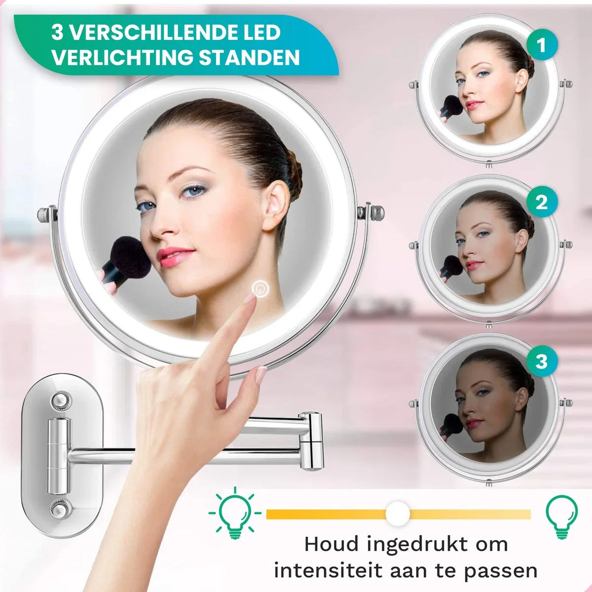 Make-Up Spiegel - Oplaadbaar - Chroom - 1-5x Vergroting
