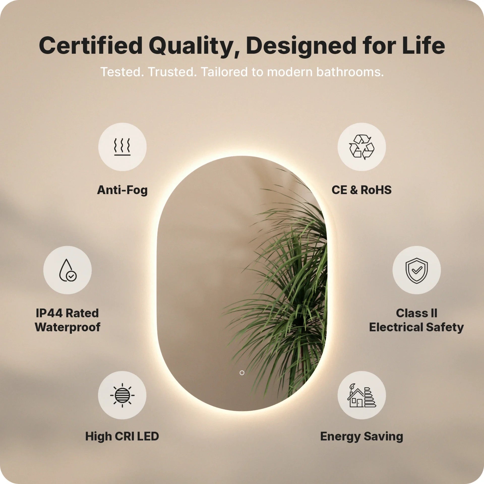 Bathroom mirror - 90x60cm Oval - Frameless