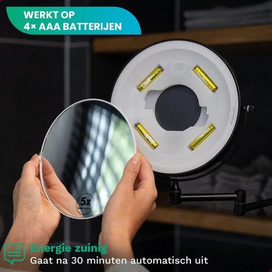 Kosmetikspiegel – Batteriebetrieben – Schwarz – 1-5-fache Vergrößerung