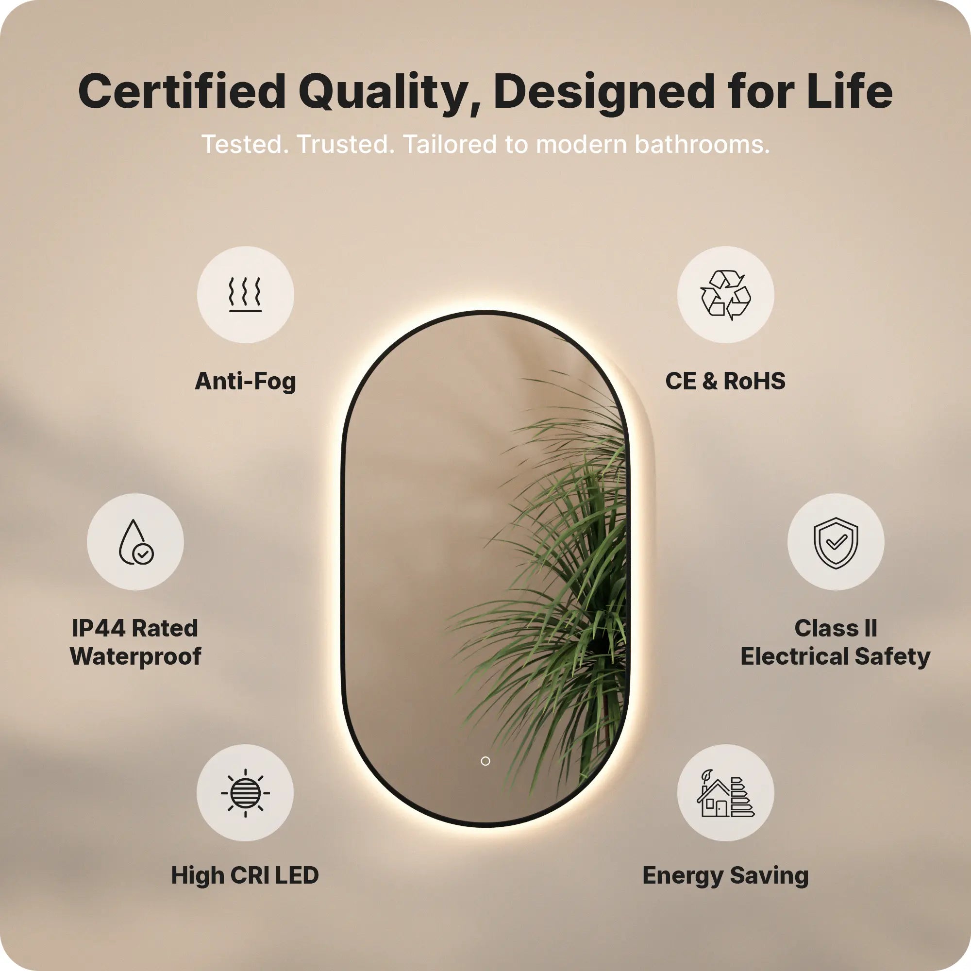 Bathroom mirror - 90x60cm Oval - Black Frame