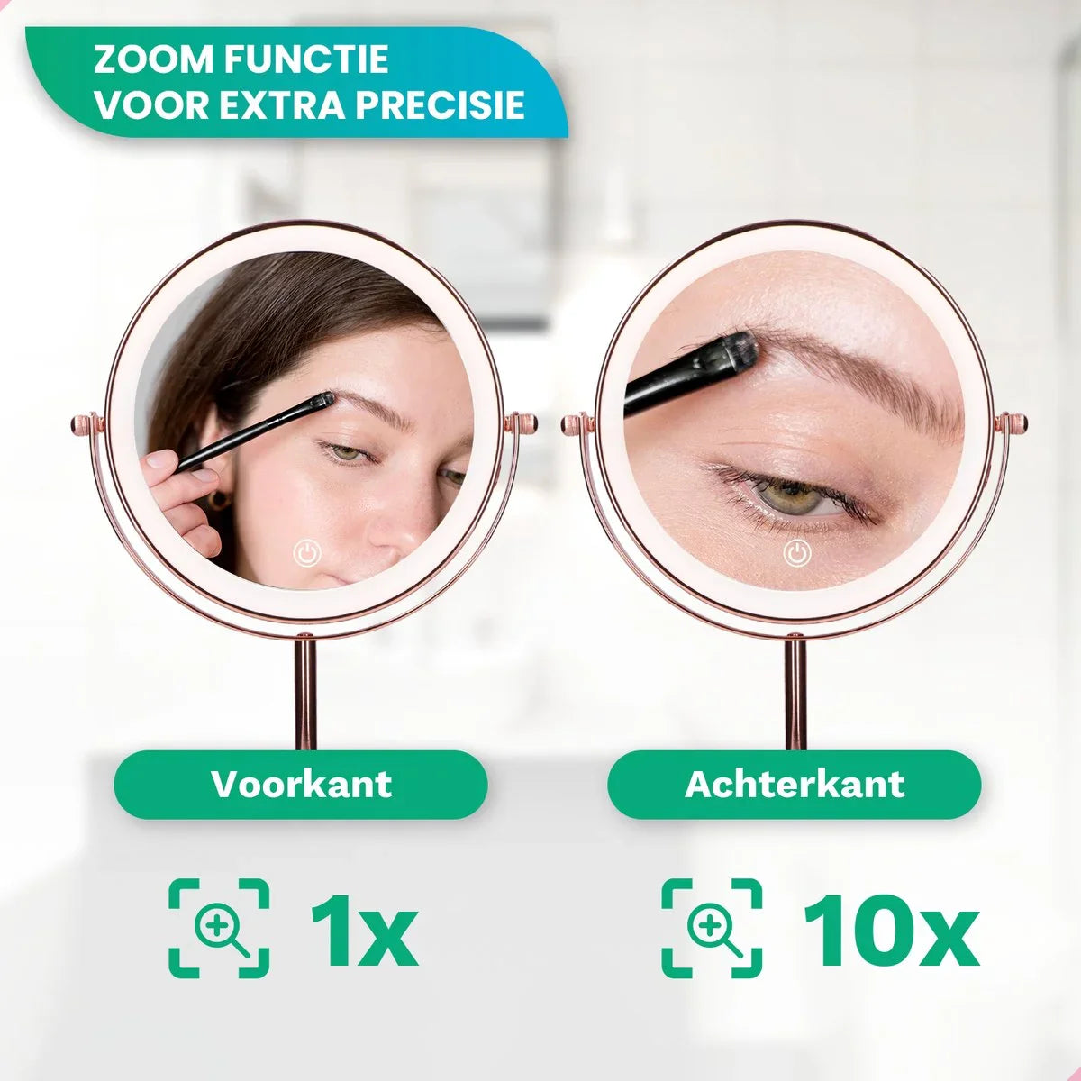 Kosmetikspiegel – Wiederaufladbar – Roségold – 1-10-fache Vergrößerung