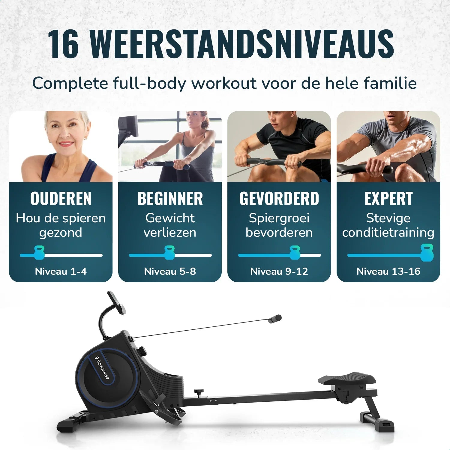 Rowing Machine - 16 Resistance Levels - LCD Monitor