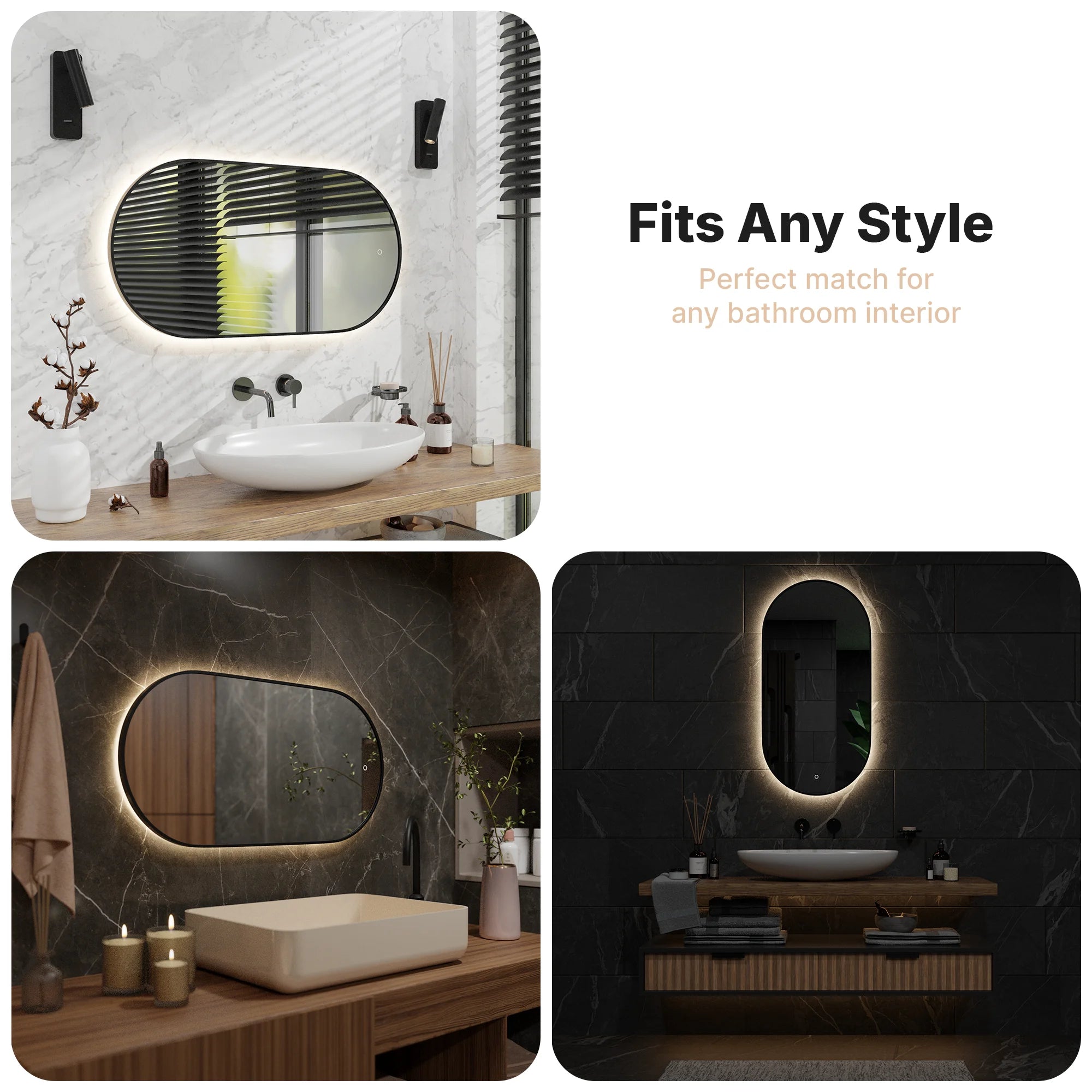 Bathroom mirror - 100x50cm Oval - Black Frame