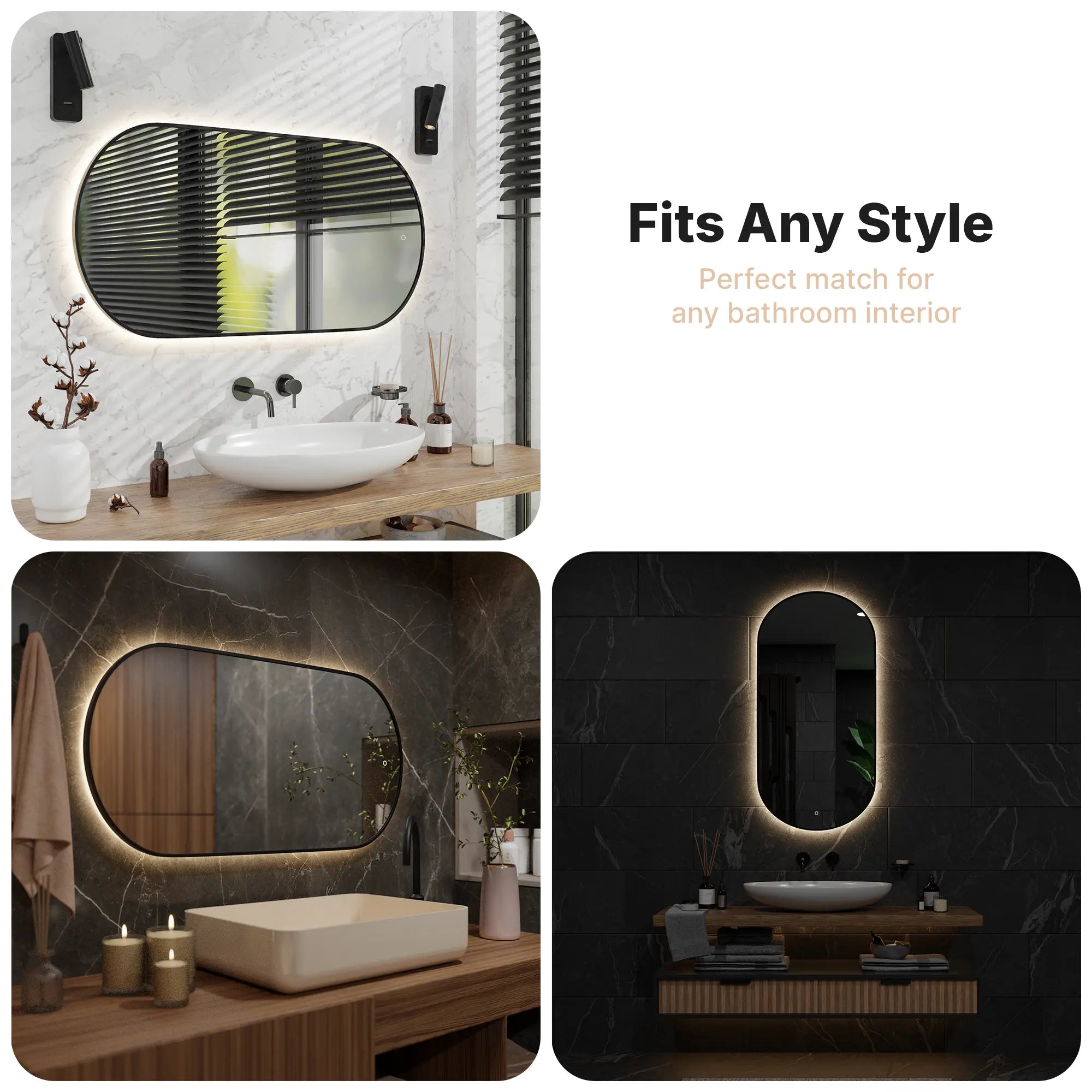 Badkamerspiegel - 120x60cm Ovaal - Zwart Frame