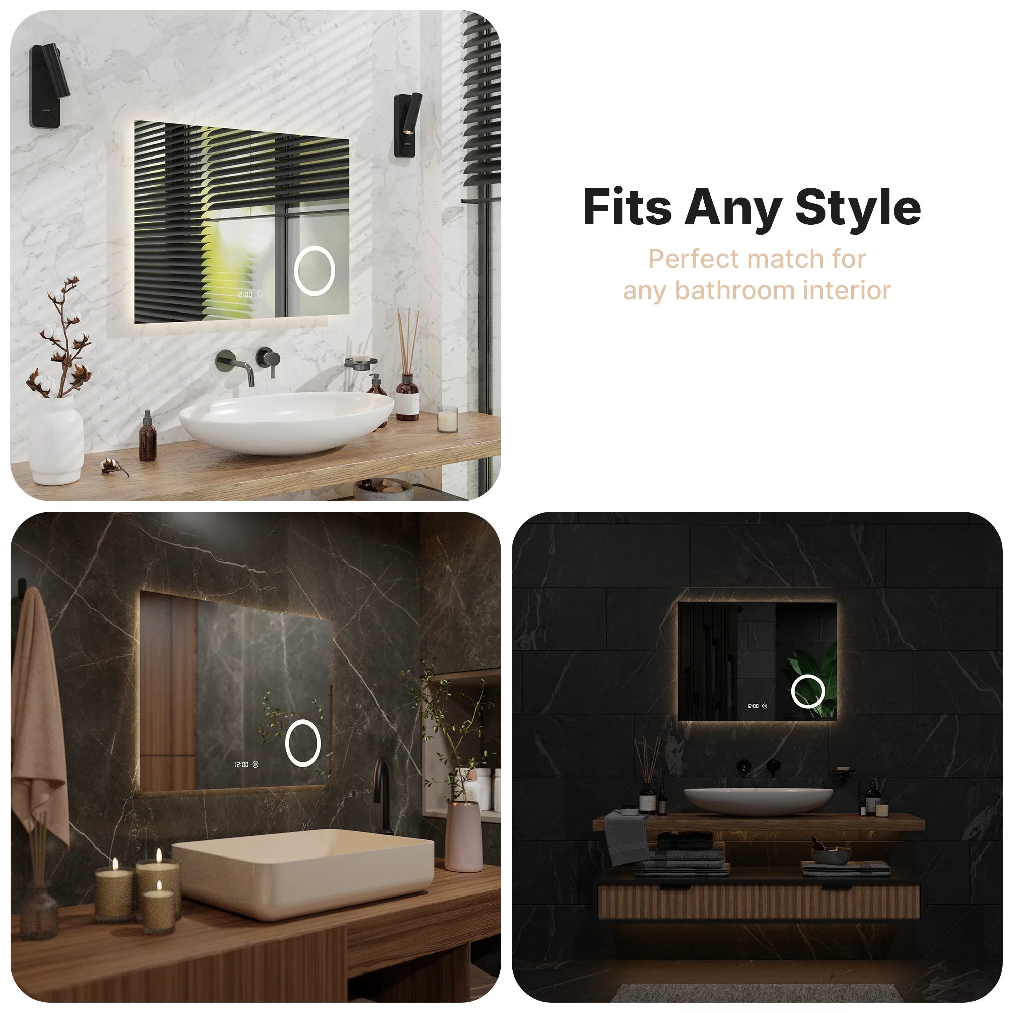 Bathroom mirror - 80x60cm - Rectangular - Frameless