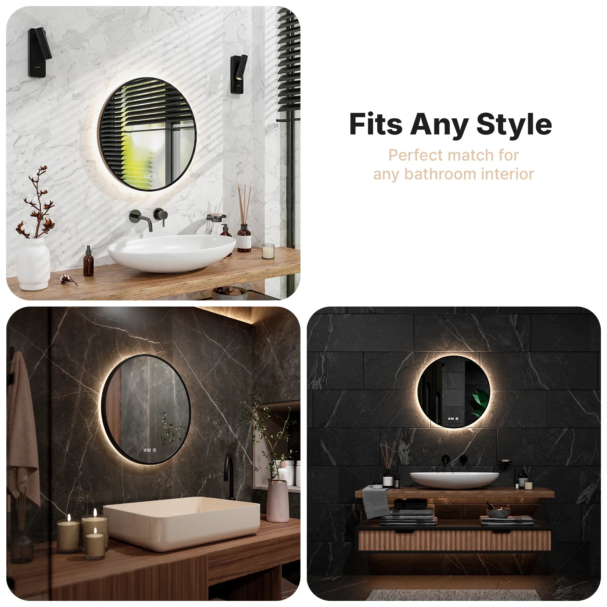 Bathroom mirror - 60cm - Black frame