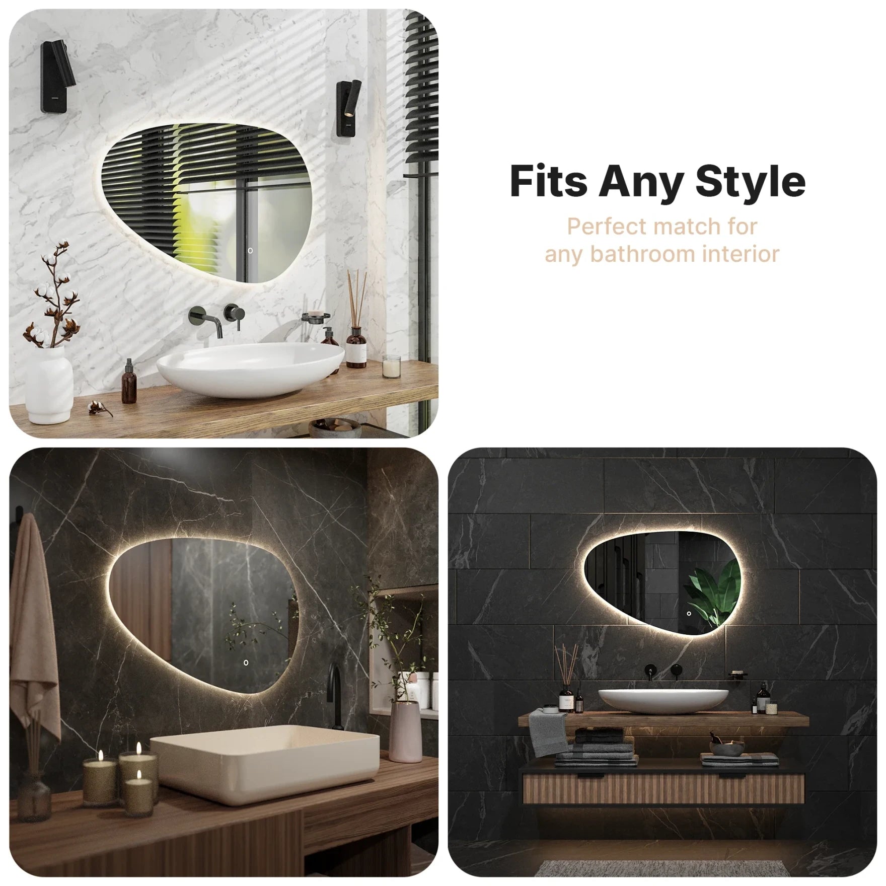 Bathroom mirror - 90x60cm Asymmetrical - Frameless