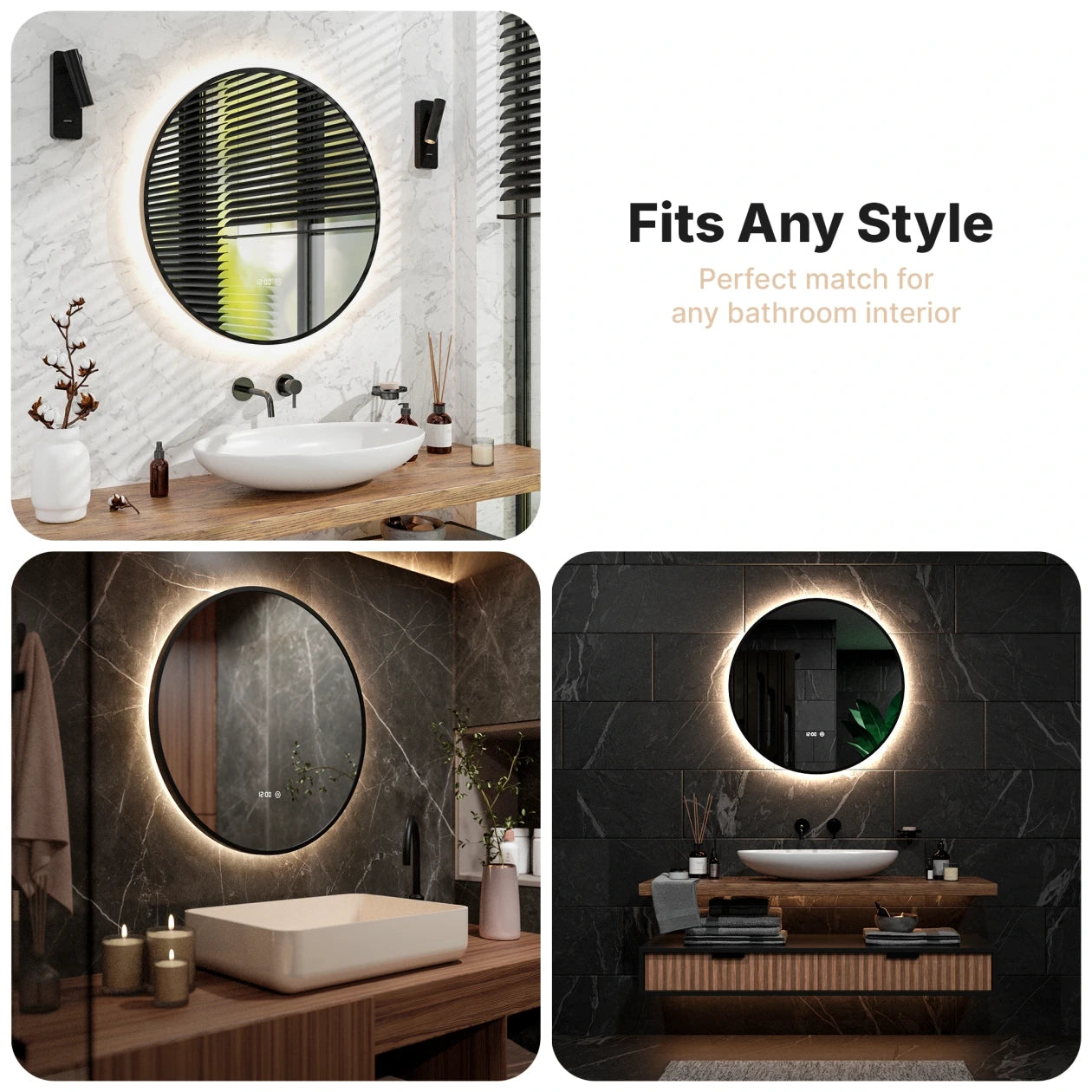 Bathroom mirror - 80cm - Black frame