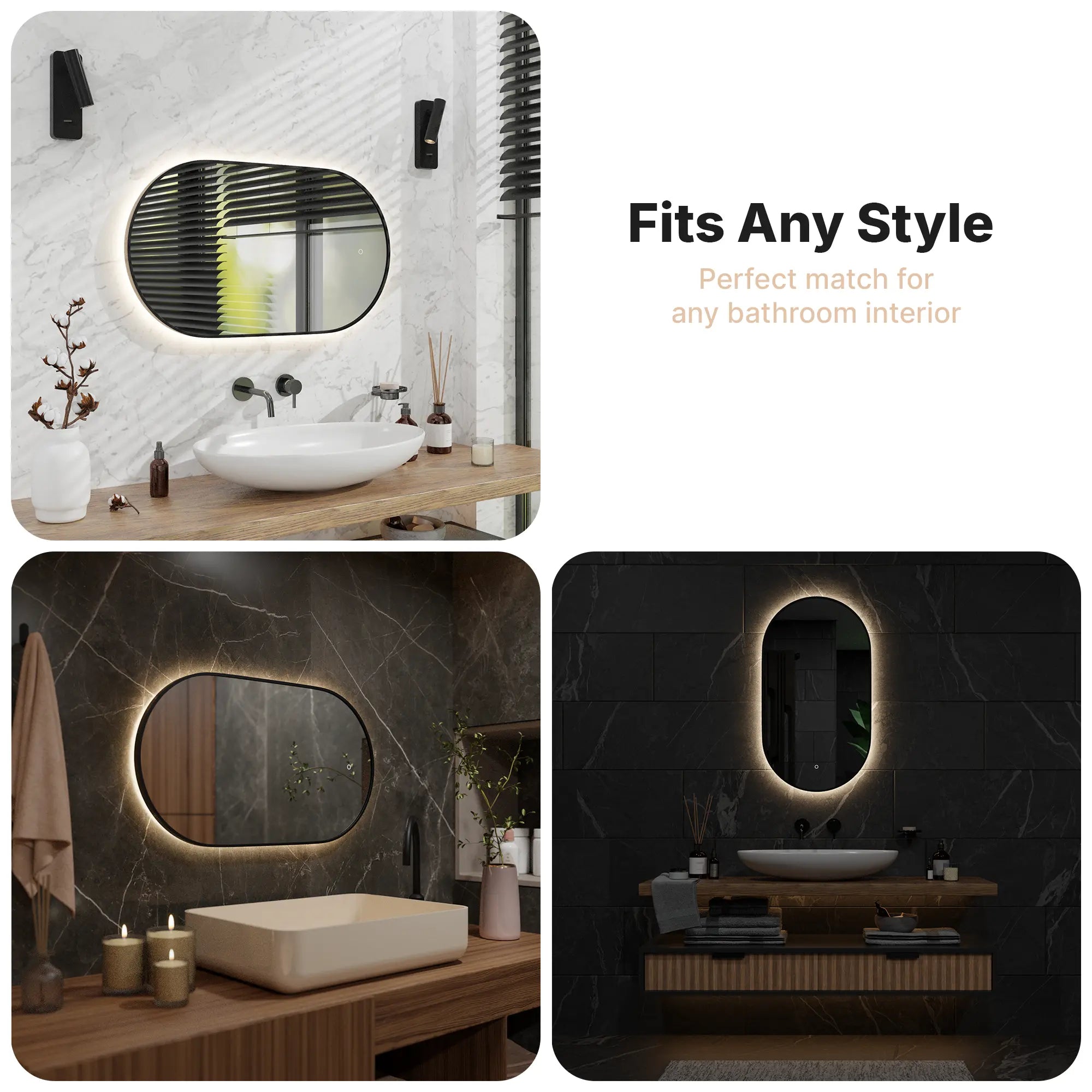 Bathroom mirror - 90x50cm Oval - Black Frame