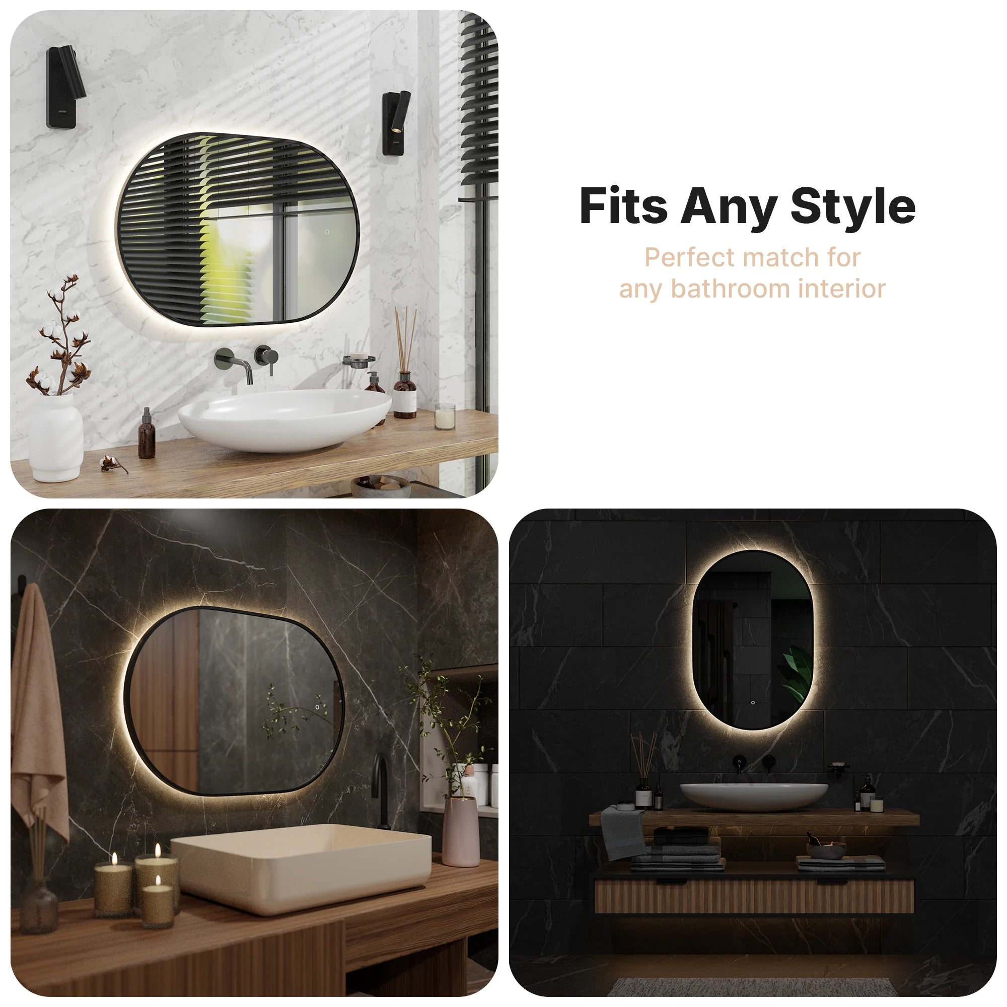 Bathroom mirror - 90x60cm Oval - Black Frame