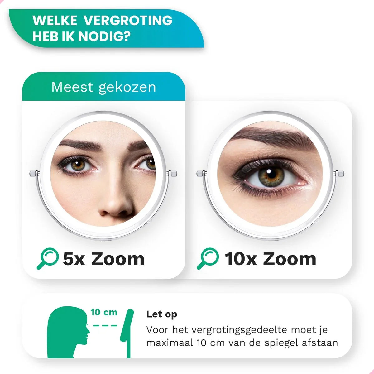 Make-Up Spiegel - Oplaadbaar - Chroom - 1-5x Vergroting