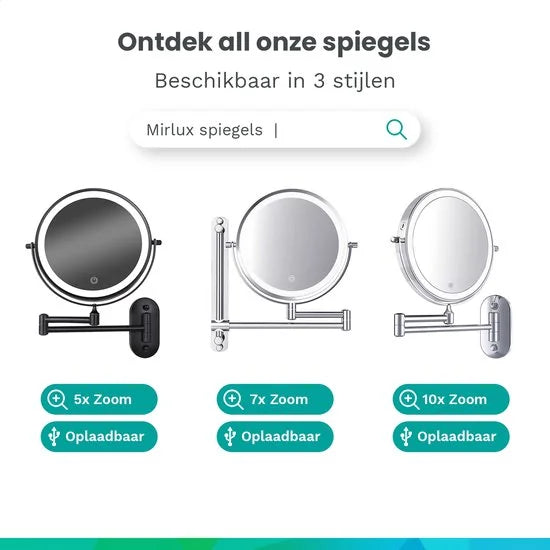 Makeup Mirror – Rechargeable – Chrome – 1-7x Magnification